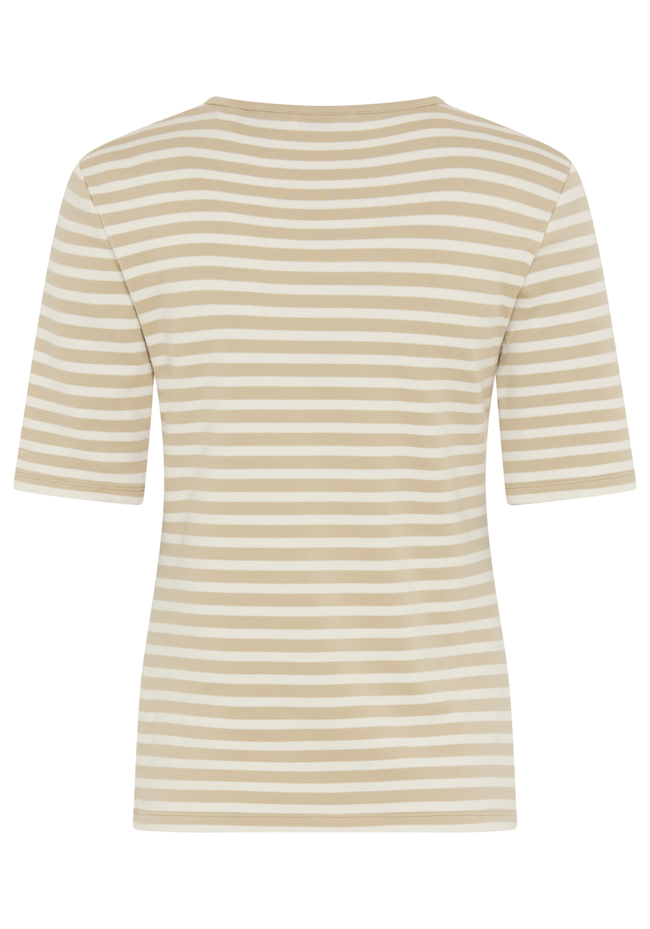 Gant T-Shirt »SLIM STRIPED 1X1 RIBBED KA T-SHIRT« mit dezentem Logoschriftzug am Ärmelabschluss