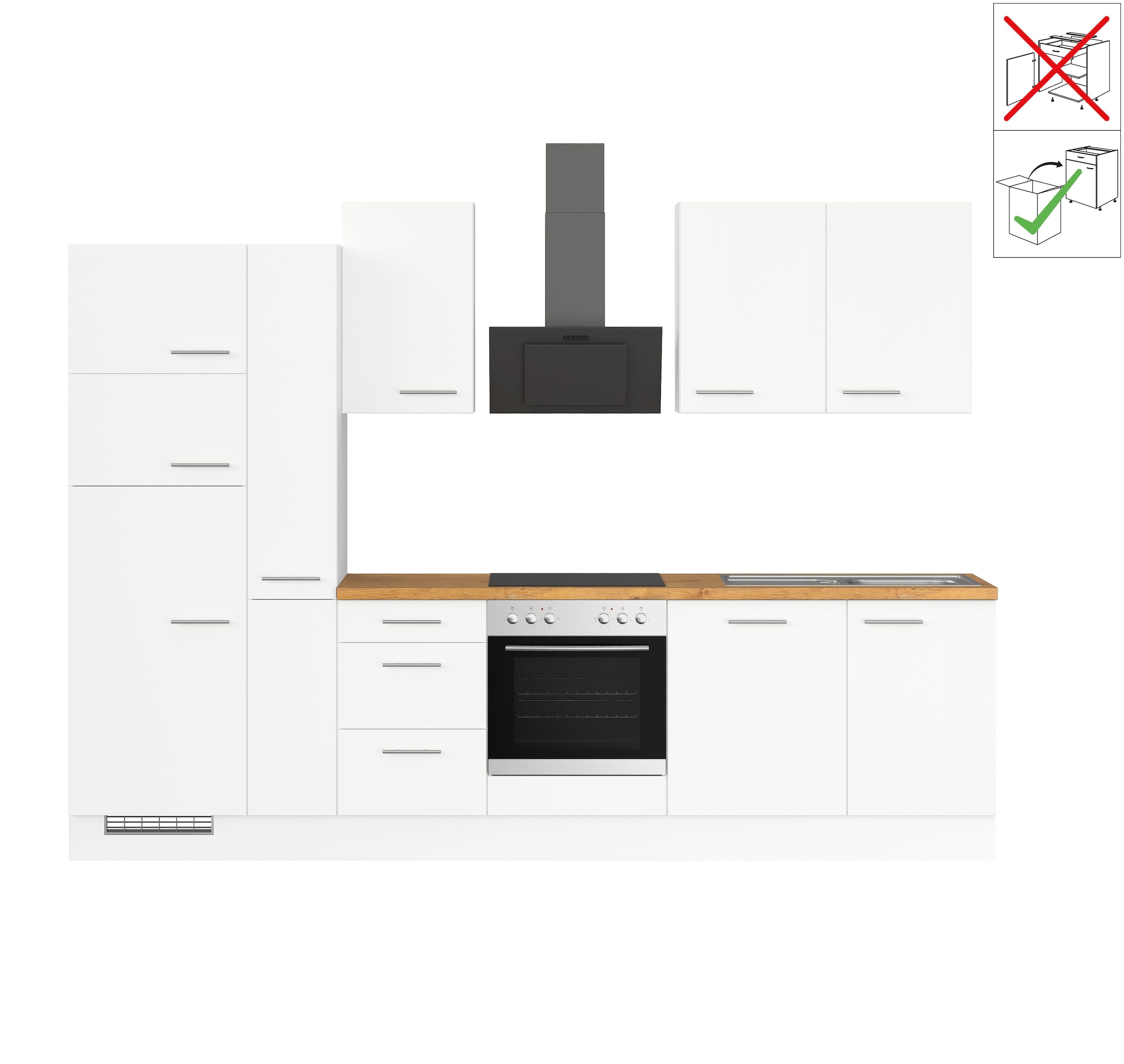 IMPULS KÜCHEN Küchenzeile »"Valencia", Ausrichtung wählbar, Schubkästen mit Soft-Close,«, vormontiert, wahlweise mit E-Geräten, Breite 310 cm