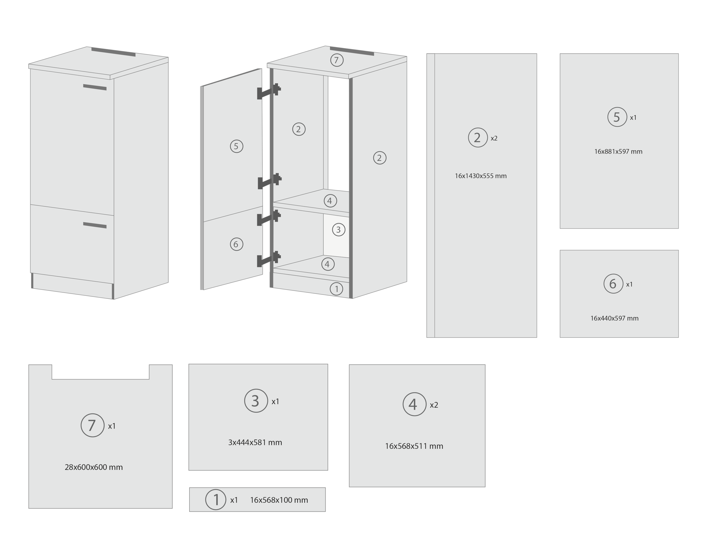 RESPEKTA Kühlumbauschrank »Merle« Breite 60 cm, Türen wechselseitig anschlagbar, Griffe aus Metall