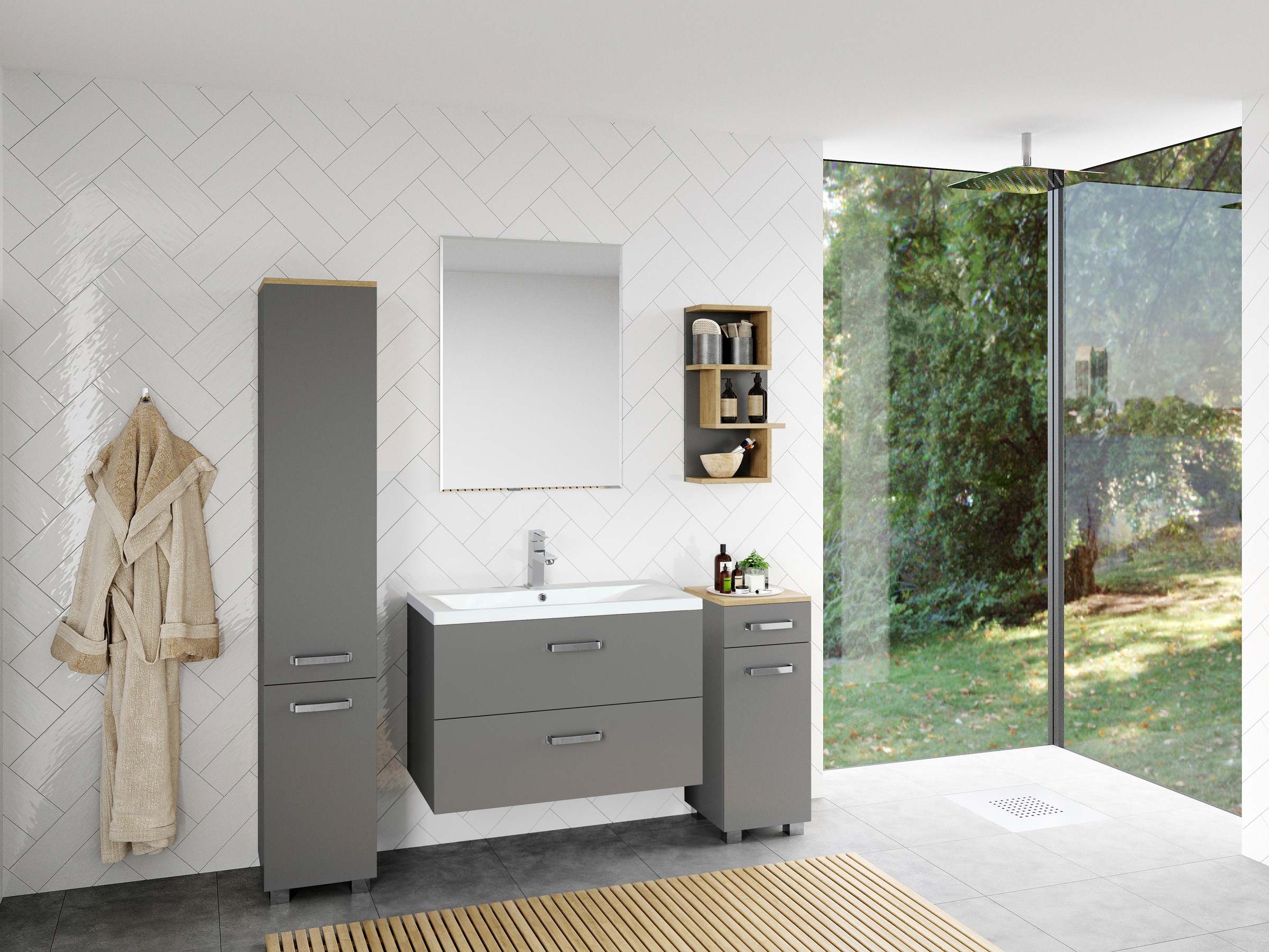 welltime Waschtisch »Cosmo«, Breite 80cm, mit Keramik Waschbecken, Badmöbel, Waschplatz eiche
