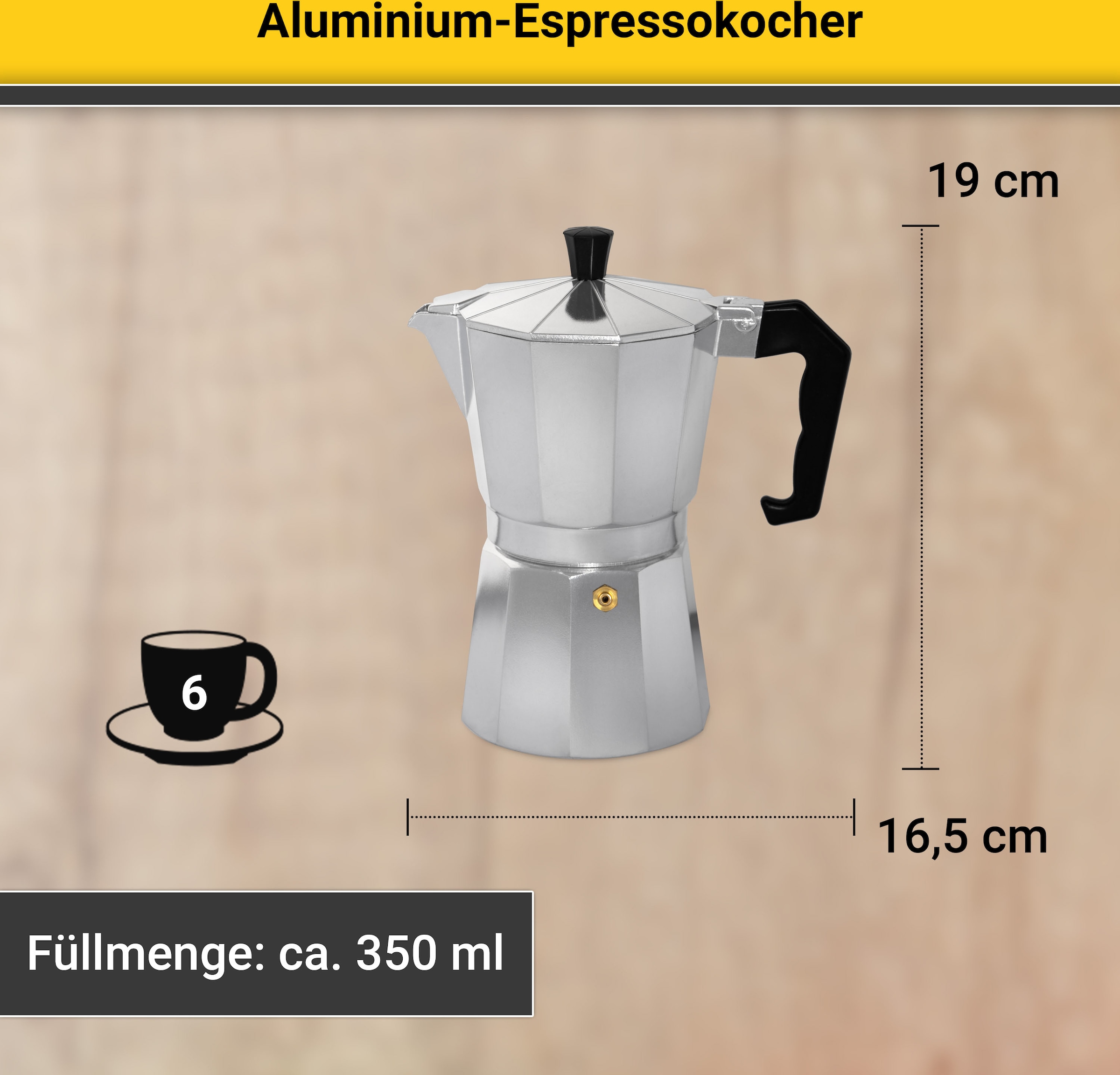 Krüger Espressokocher »Italiano«, 0,35 l Kaffeekanne, traditionell italienisch, aus Aluminium, mit Silikon-Dichtungsring