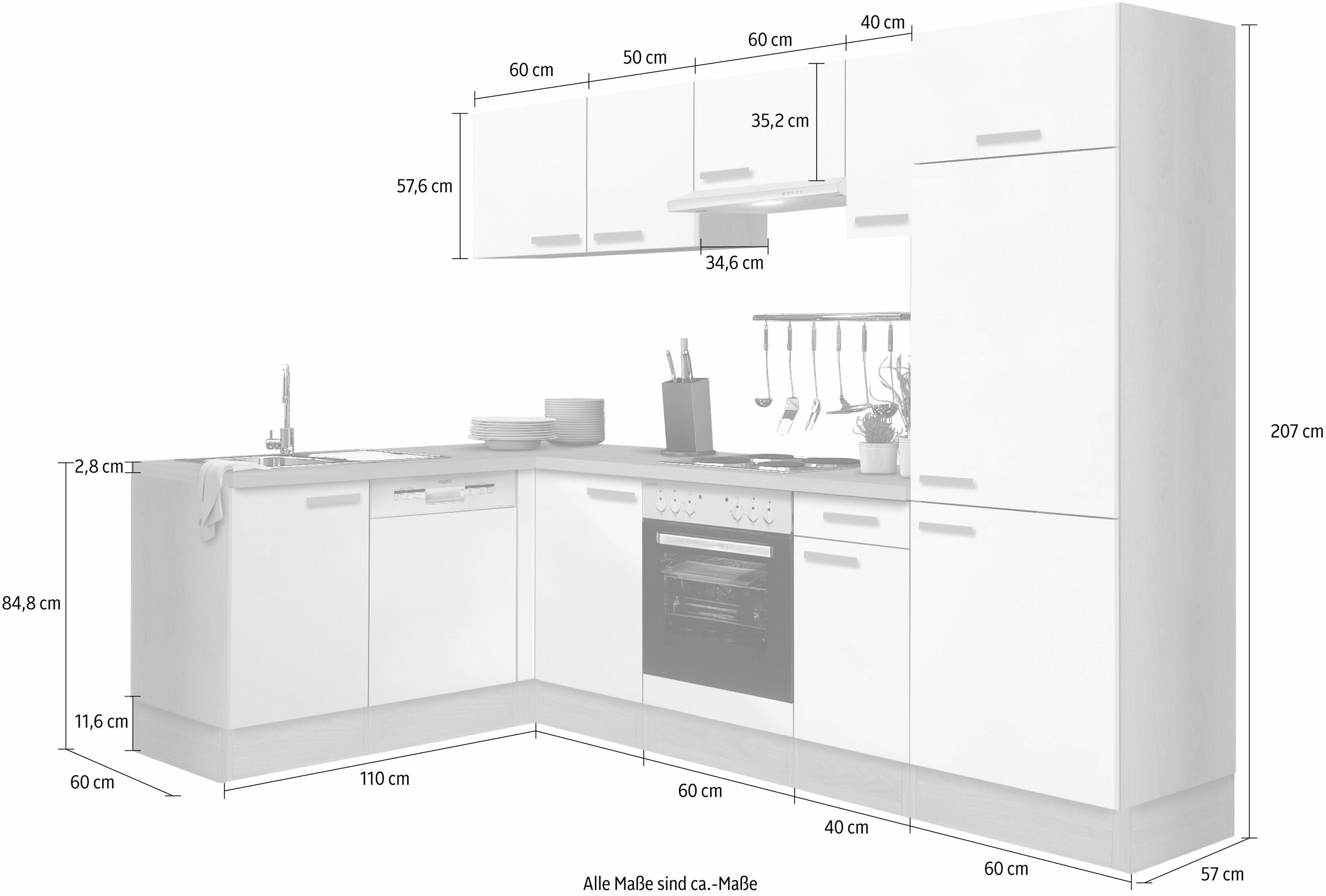 OPTIFIT Winkelküche »Odense«, Stellbreite 275 x 175 cm, mit 28 mm starker  Arbeitsplatte kaufen online bei OTTO