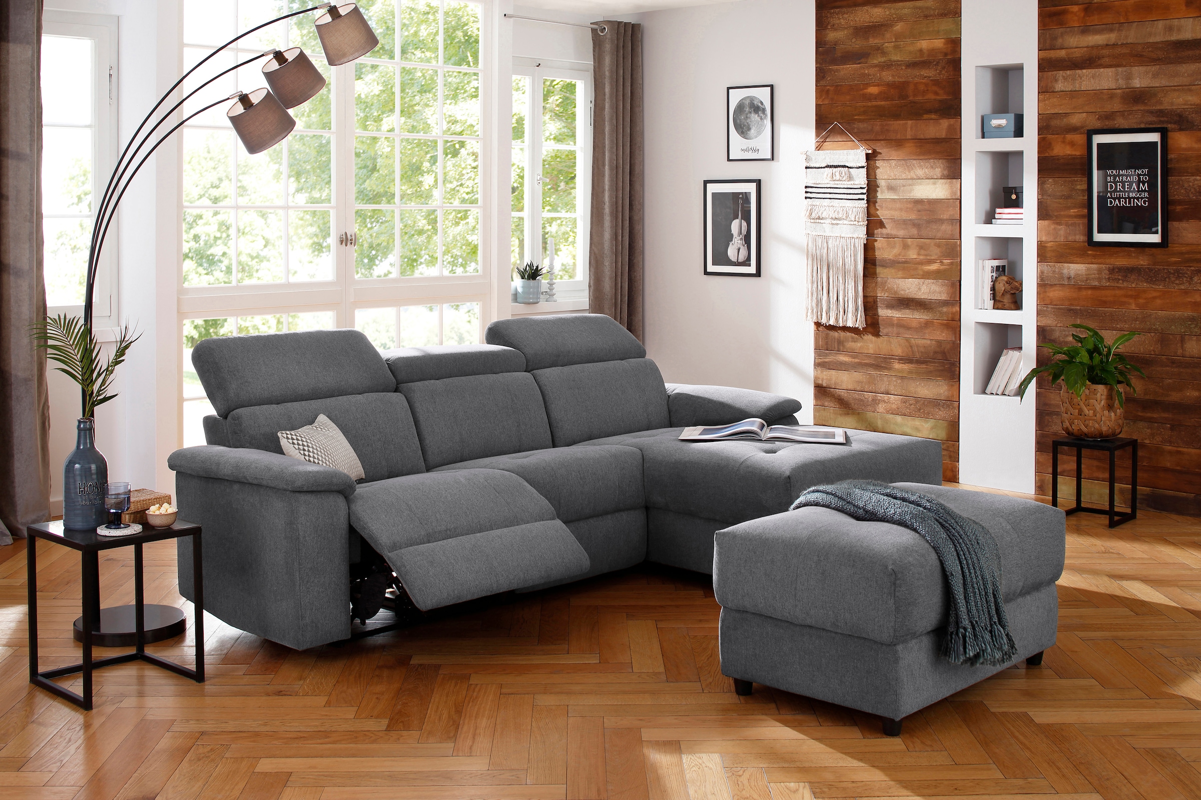 Home affaire Ecksofa »Binado, L-Form,« mit manueller oder elektrischer Relaxfunktion mit USB-Anschluss