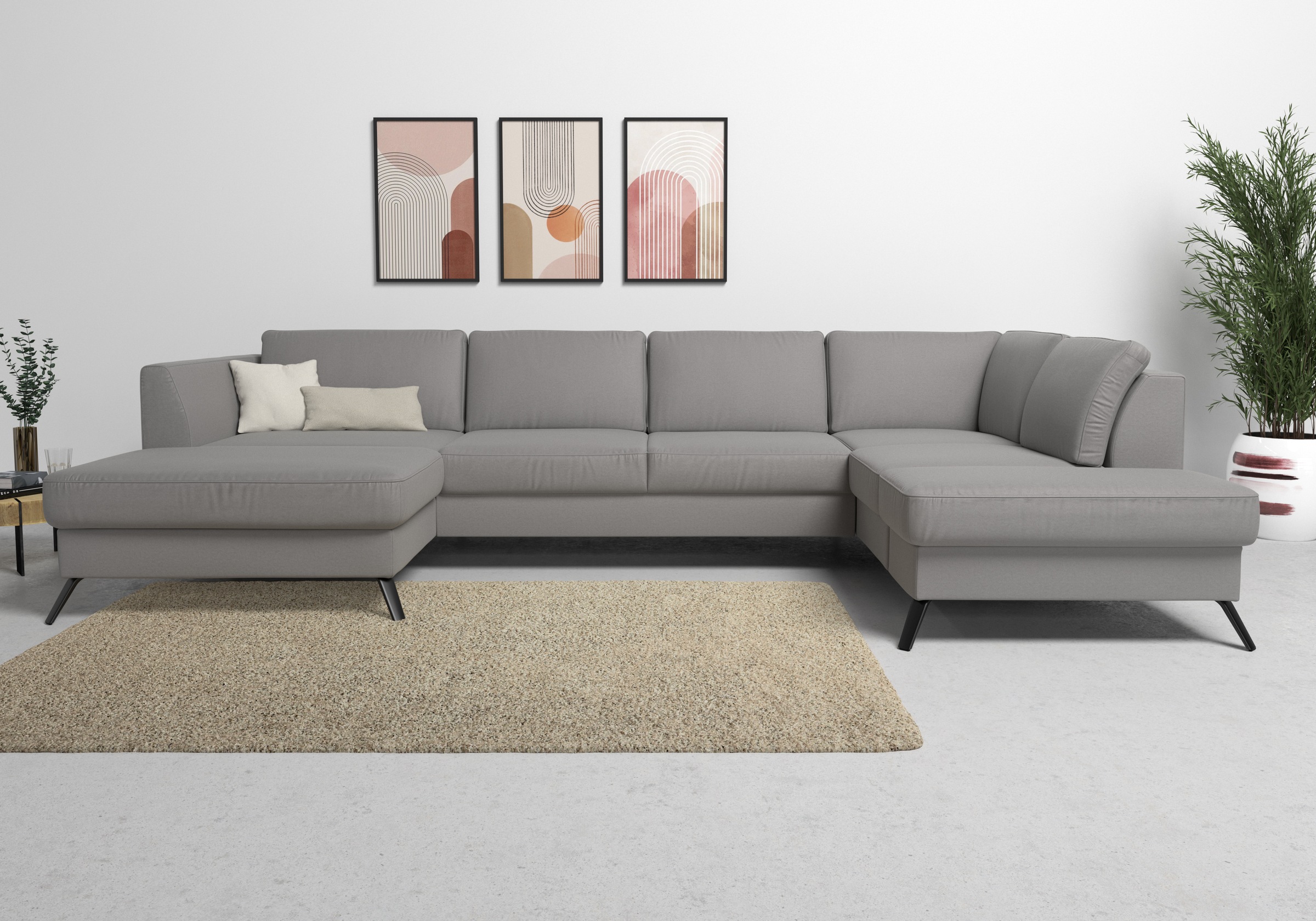 sit&more Wohnlandschaft »Olsen U-Form«, inklusive Sitztiefenverstellung, wahlweise mit Bettfunktion, 15cm hoch