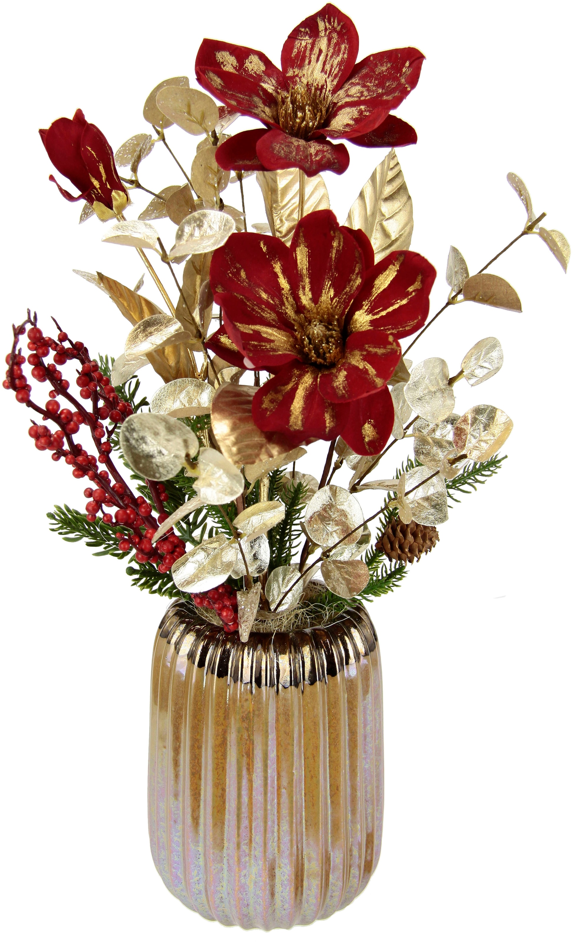 I.GE.A. Winterliche Weihnachtsgesteck Keramikvase, Weihnachtsdeko,«, in festliches online Kunstblumen-Arrangement, bei Blumenensemble, Magnolie »Gesteck OTTO Kunstpflanze mit kaufen