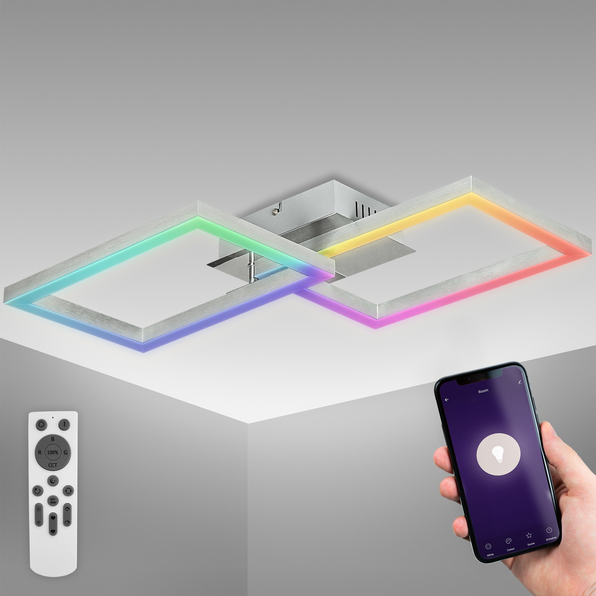 B.K.Licht LED Deckenleuchte »Smarte LED-Deckenleuchte, mit Farbwechsel, Lichteffekte«, 1 flammig, Leuchtmittel LED-Modul | LED fest integriert, WIFI Frame, RGB, CCT, Tuya-App, Nachtlichtfunktion