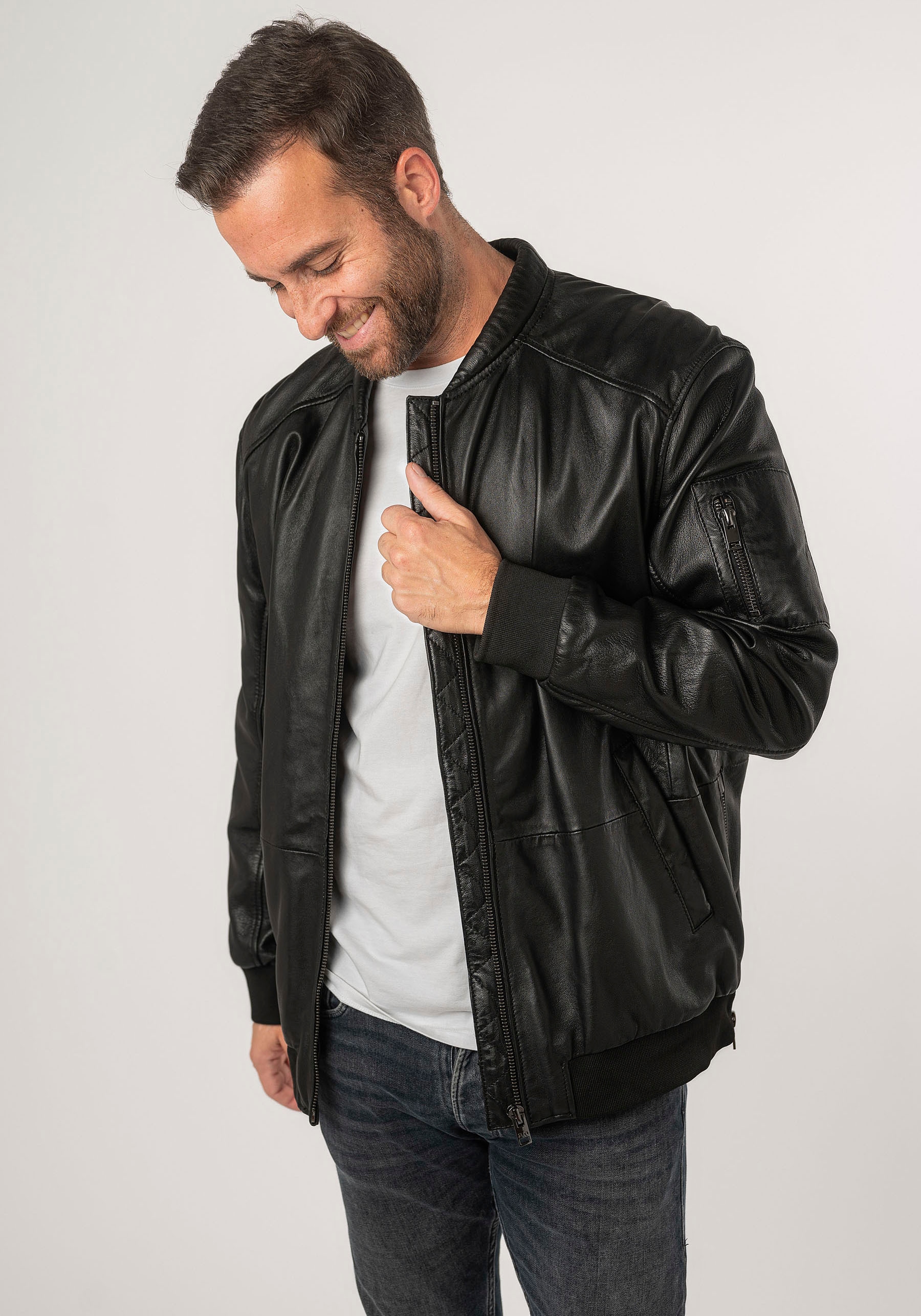 Mauritius Lederjacke »2Mkaira OS«, mit Reißverschluss, Strickbündchen, Ärmeltasche