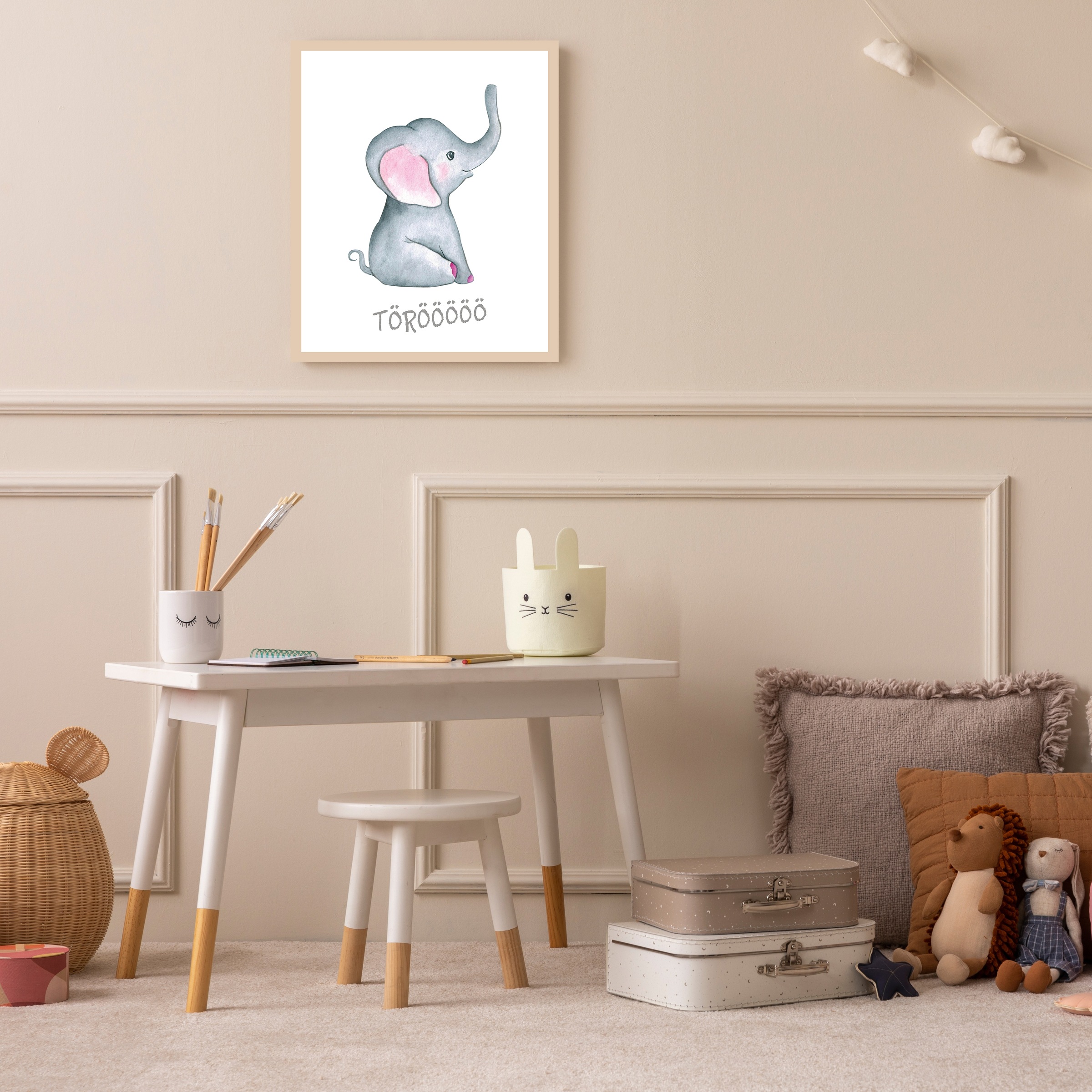 Lüttenhütt Bild mit Rahmen »Elefant mit Spruch«, Elefant-Elefanten Bilder-Elephant-Fantasy-Tiere, (1 St.), Premium Rahmenbild, Motive in wunderschönen Pastelltönen