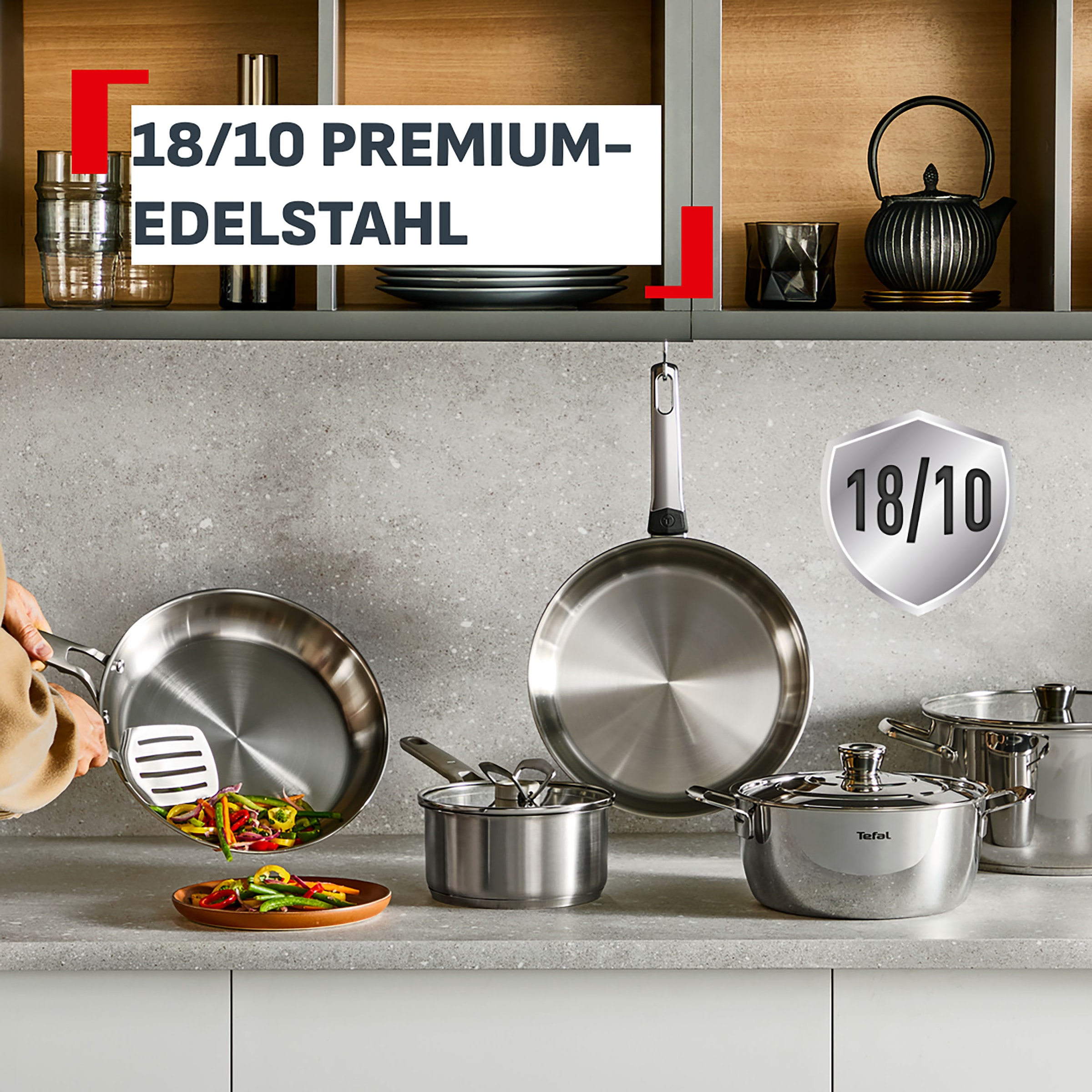 Tefal Wok »Emotion+« Edelstahl 1 tlg. Premium Edelstahl, Induktion, spülmaschinenfest, hochglanzpoliert