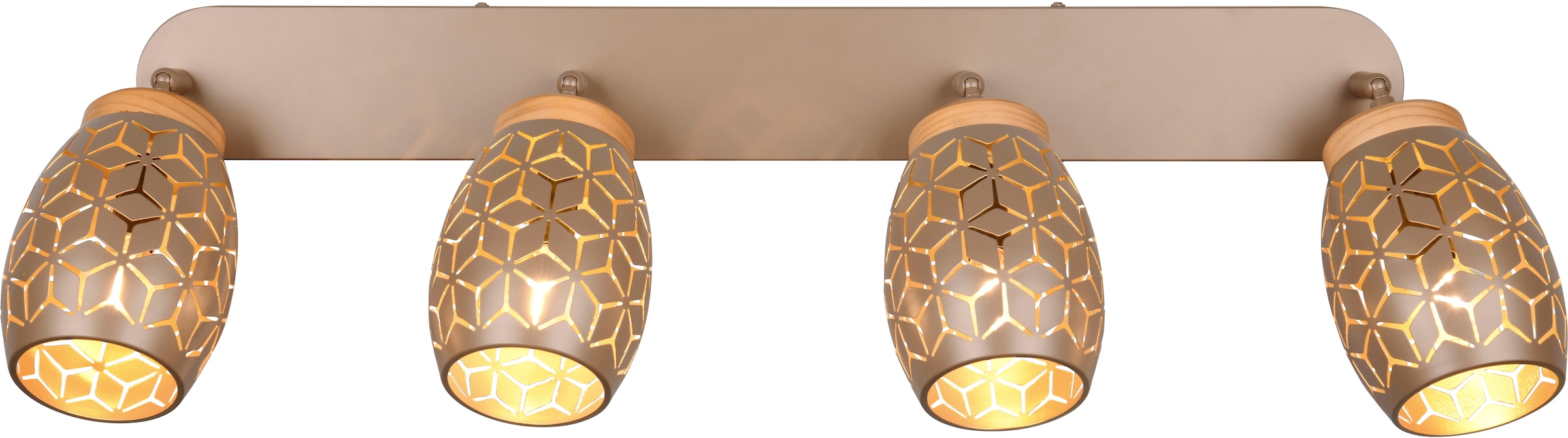 REALITY Leuchten Deckenstrahler »BIDAR 4-flammig, exkl 4x E14 max 10W, Deckenlampe Spots verstellbar« E14 1 Stk. warmweiß - kaltweiß Metall-Lampenschirm mit Lasercut Muster und Holz-Dekoelementen