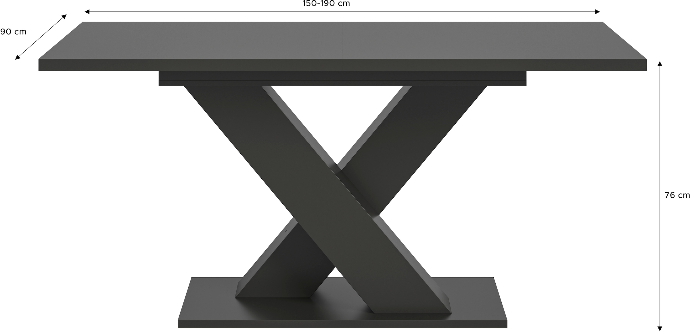INOSIGN Esstisch »Motus, ausziehbar 150 -190 cm, inklusive 40 cm Einlegeplatte«, X-Gestell mit Bodenplatte, Tisch, Küchentisch, Esszimmer, Küche