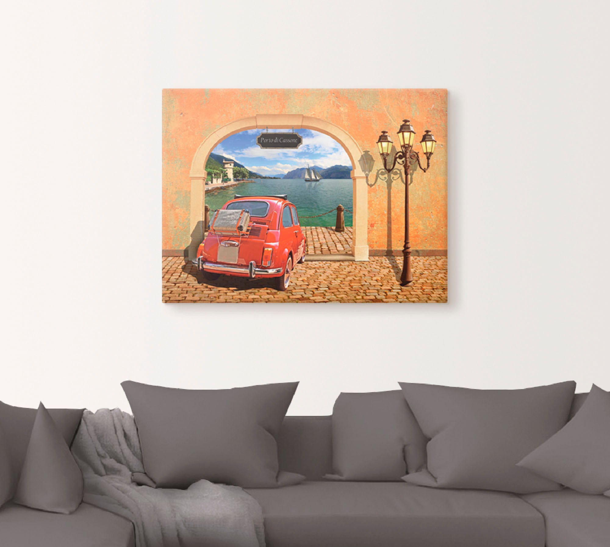 Artland Wandbild »Kleiner italienischer Hafen«, Auto, (1 St.), als Leinwandbild, Poster in verschied. Größen