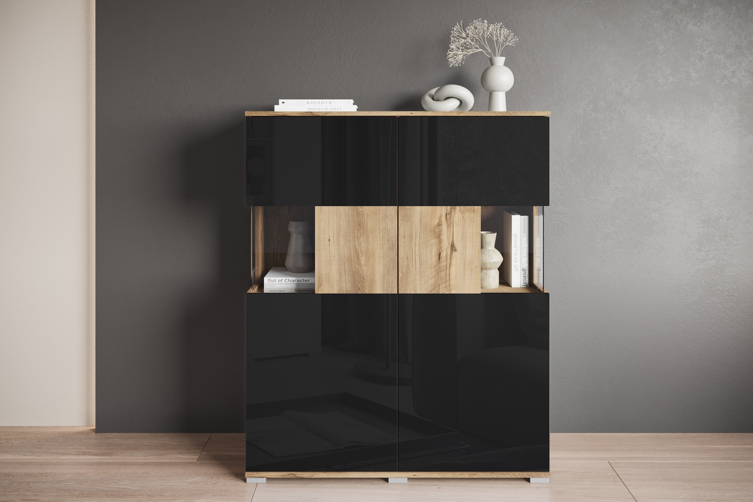 INOSIGN Highboard »Kenia«, (1 St.), Modernes Highboard mit Glastüren, Breite 100 cm