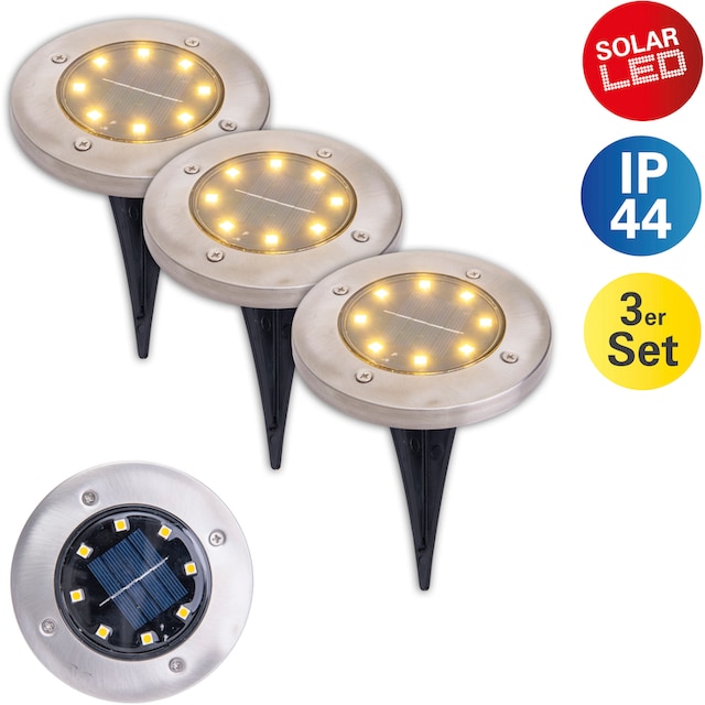 näve LED Gartenleuchte »Kian«, 3er-Set LED Solar-Boden-Erdspieß,je incl. 8  LED´s; 4lm total 0,6W im OTTO Online Shop