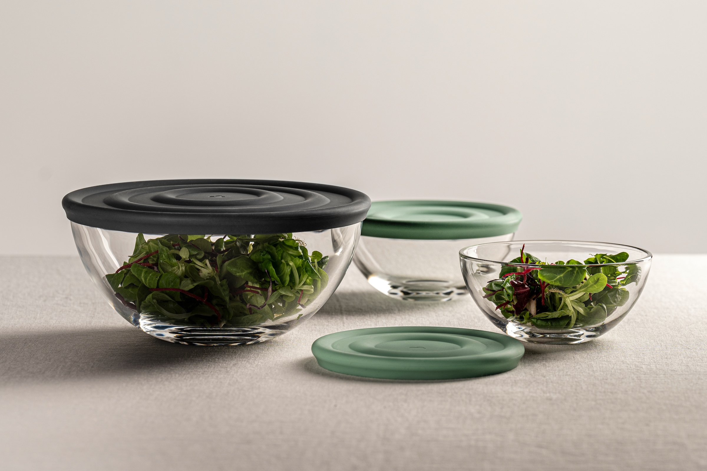 LEONARDO Schale »Schalen-Set CUCINA, 6-teilig, 3 Schüsseln mit Silikondeckel« 6 Stk. aus Glas spülmaschinengeeignet