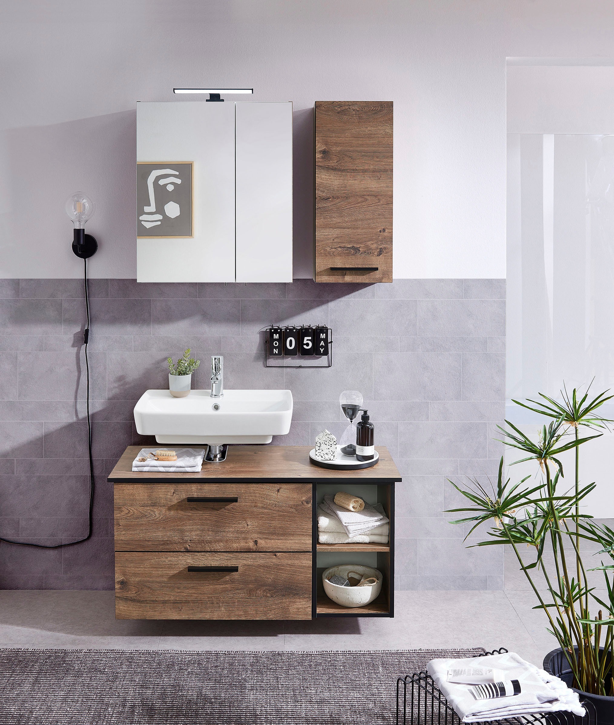 Saphir Hängeschrank »Quickset 374 Wand-Badschrank, 1 Tür, 2 Einlegeböden, inkl. Türdämpfer«, Badezimmer-Hängeschrank, 30 cm breit, Eiche Ribbeck quer Nachbildung