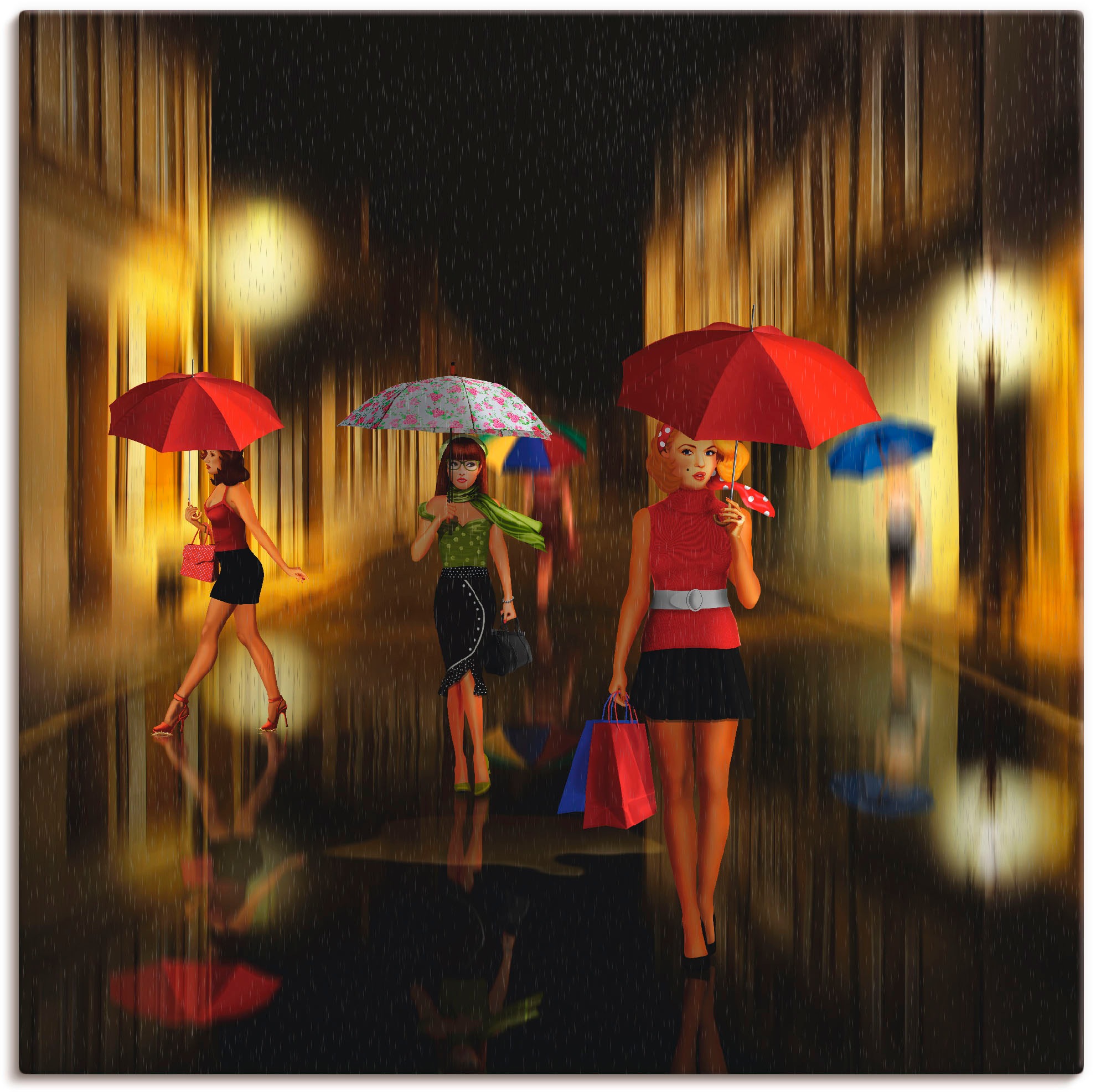 Artland Wandbild »Frauen beim Einkaufen im Regen«, Frau, (1 St.), in vielen Größen & Produktarten - Alubild / Outdoorbild für den Außenbereich, Leinwandbild, Poster, Wandaufkleber / Wandtattoo auch für Badezimmer geeignet