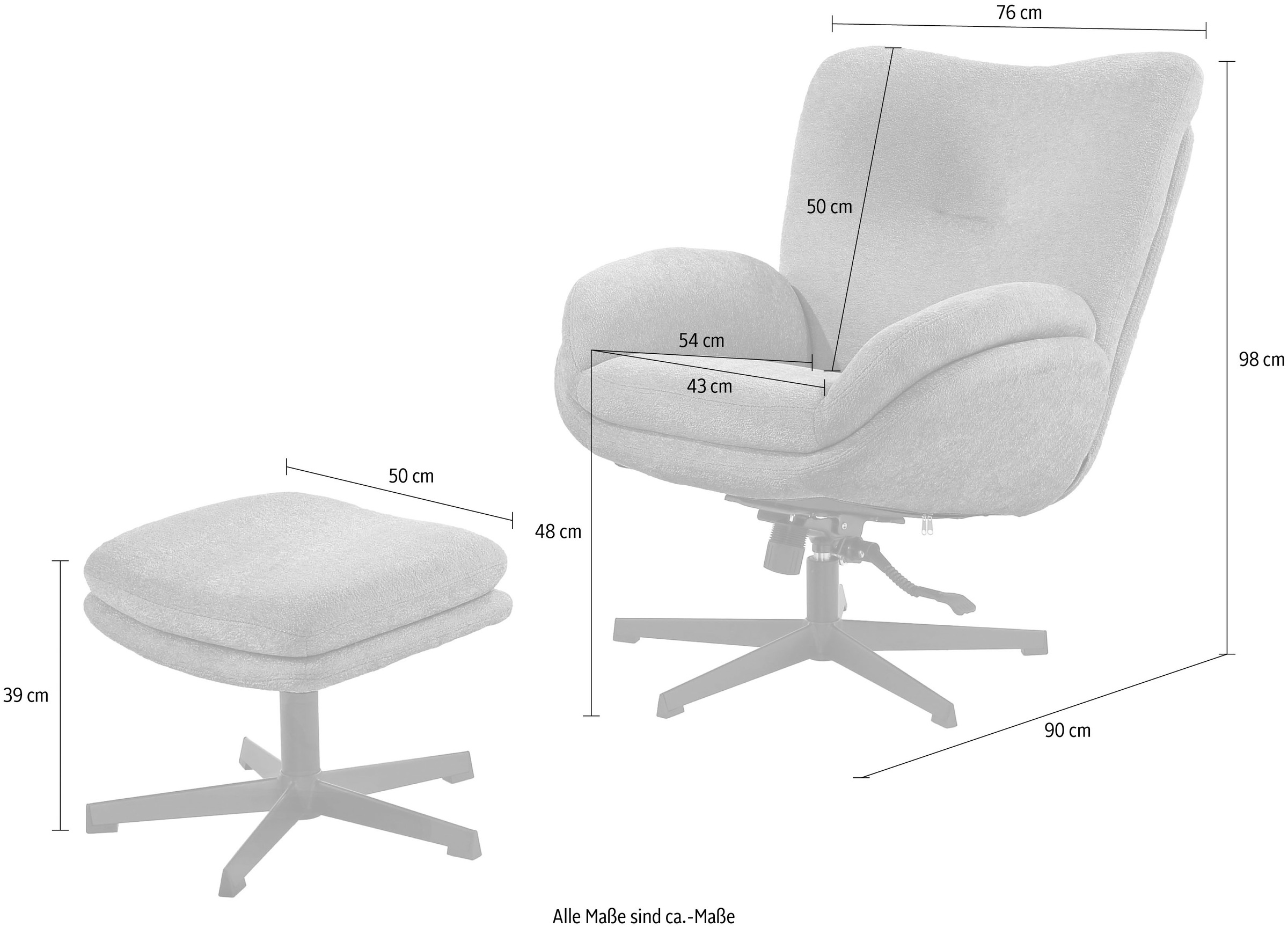Jockenhöfer Gruppe Relaxsessel »Hawaii, B: 76 cm, Sitzhöhe: 48 cm« Set: mit Hocker, 360° Drehfunktion, feststellbare Wipp-Funktion