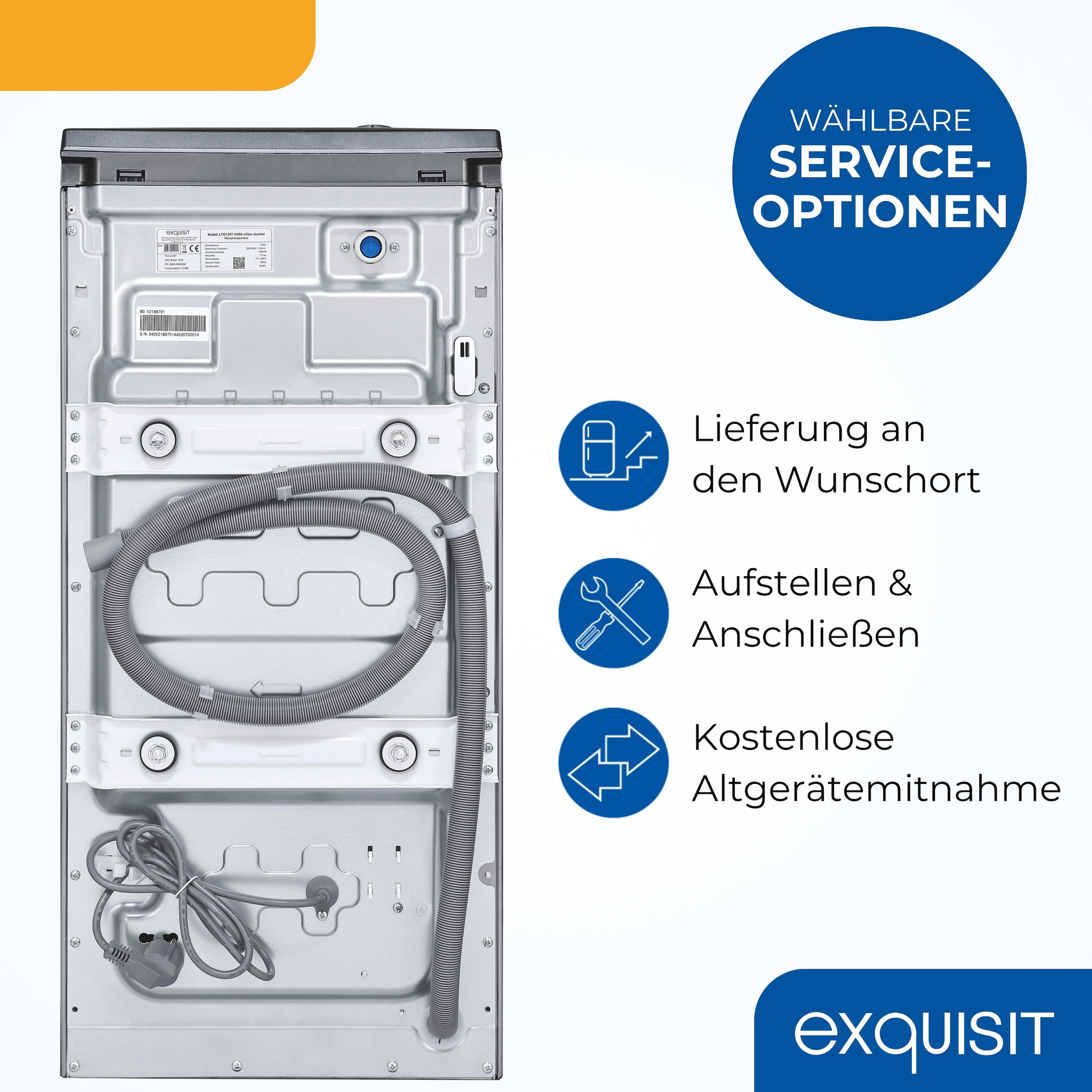 exquisit Waschmaschine »LTO1207-030A silber-dunkel« 7,5 kg 1200 U/min Rückenschonend: bequem von oben zu beladen mit softer Türöffnung