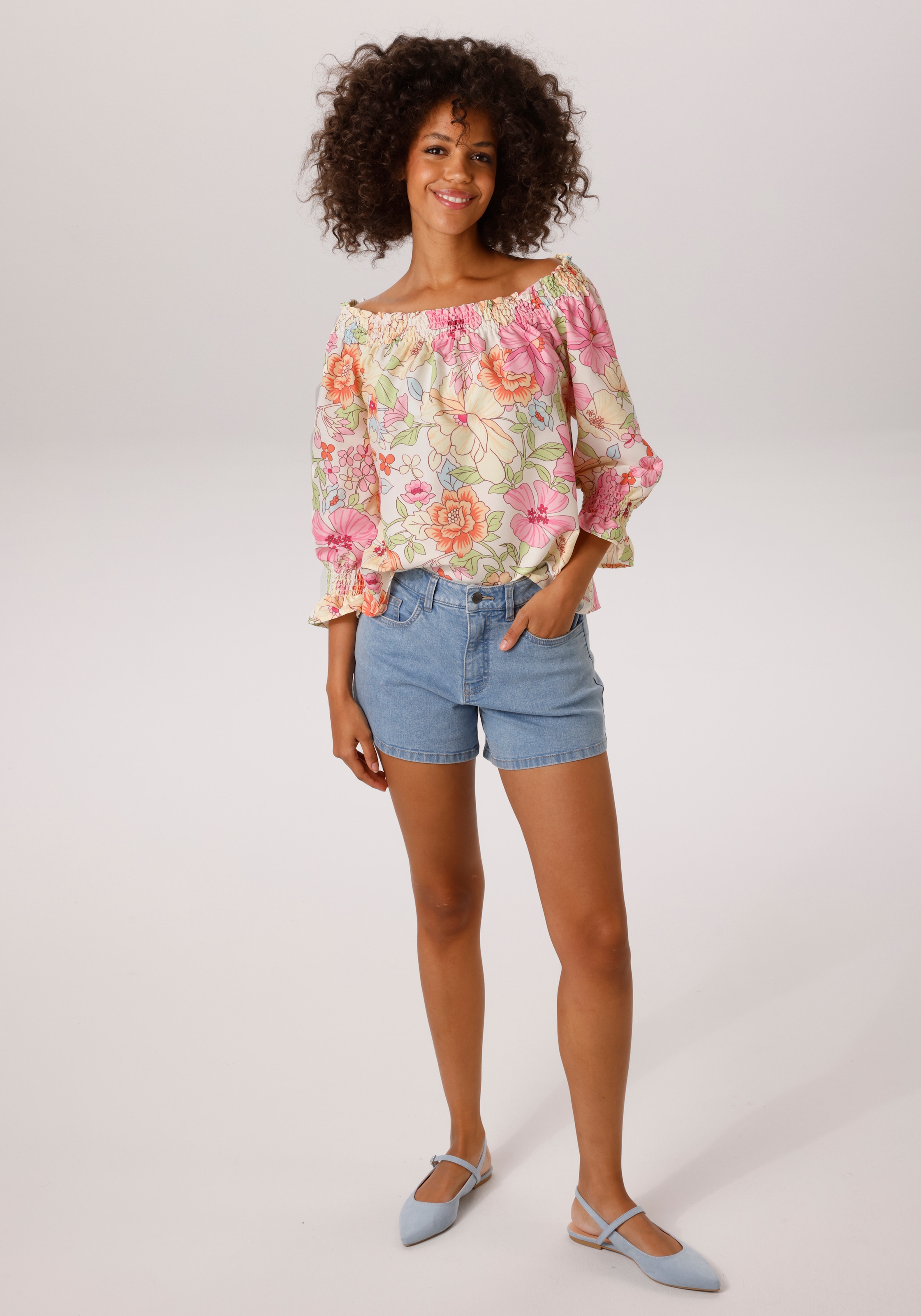 Aniston CASUAL Schlupfbluse mit großflächigem, pastellfarbenen Blumendruck - NEUE KOLLEKTION