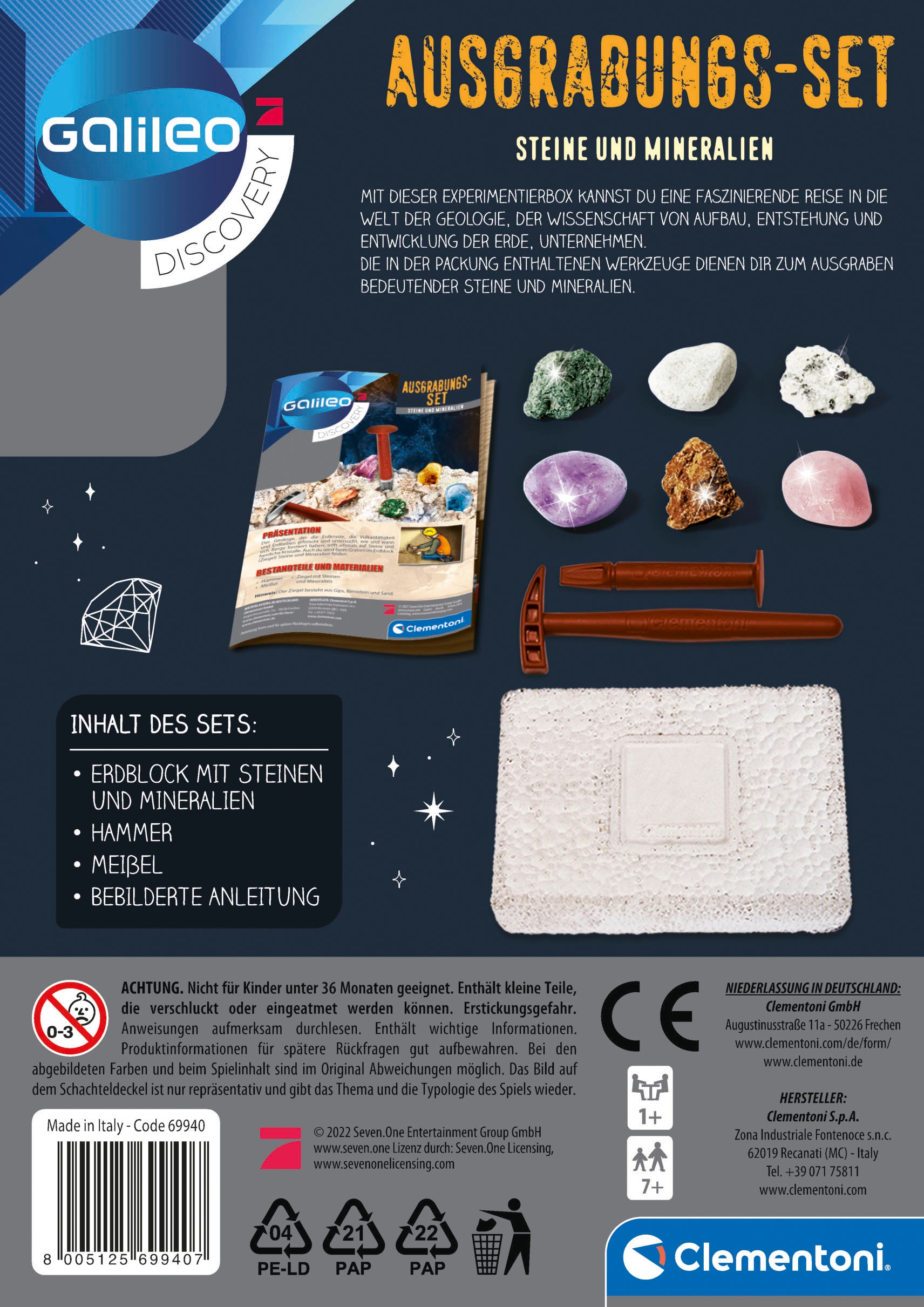 Clementoni® Experimentierkasten »Galileo, Ausgrabungs-Set Steine und Mineralien«, Made in Europe