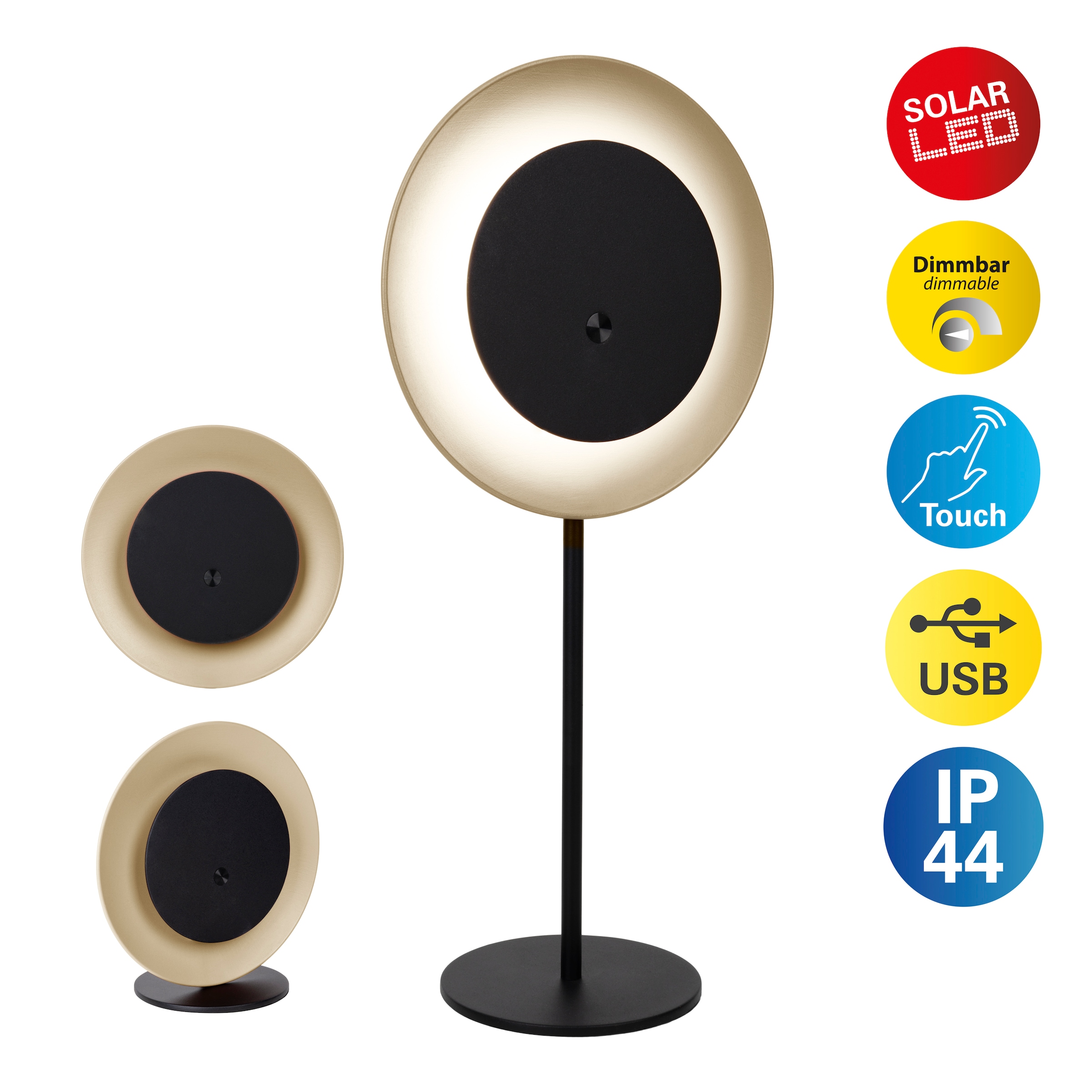 näve LED Solarleuchte »Solan« LED-Modul 1 Stk. Warmweiß 4in1 Akku-Solar-Tisch-Hängeleuchte, Touchschalter, USB, dimmbar