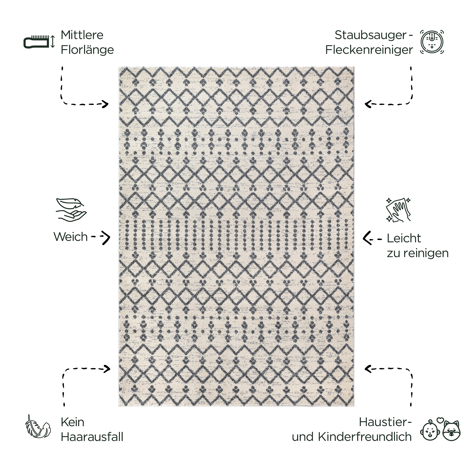 Sanat Teppich »Boho 8203« rechteckig 10 mm Höhe Kurzflor, robust, Boho, Scandic, für Fussbodenheizung geeignet