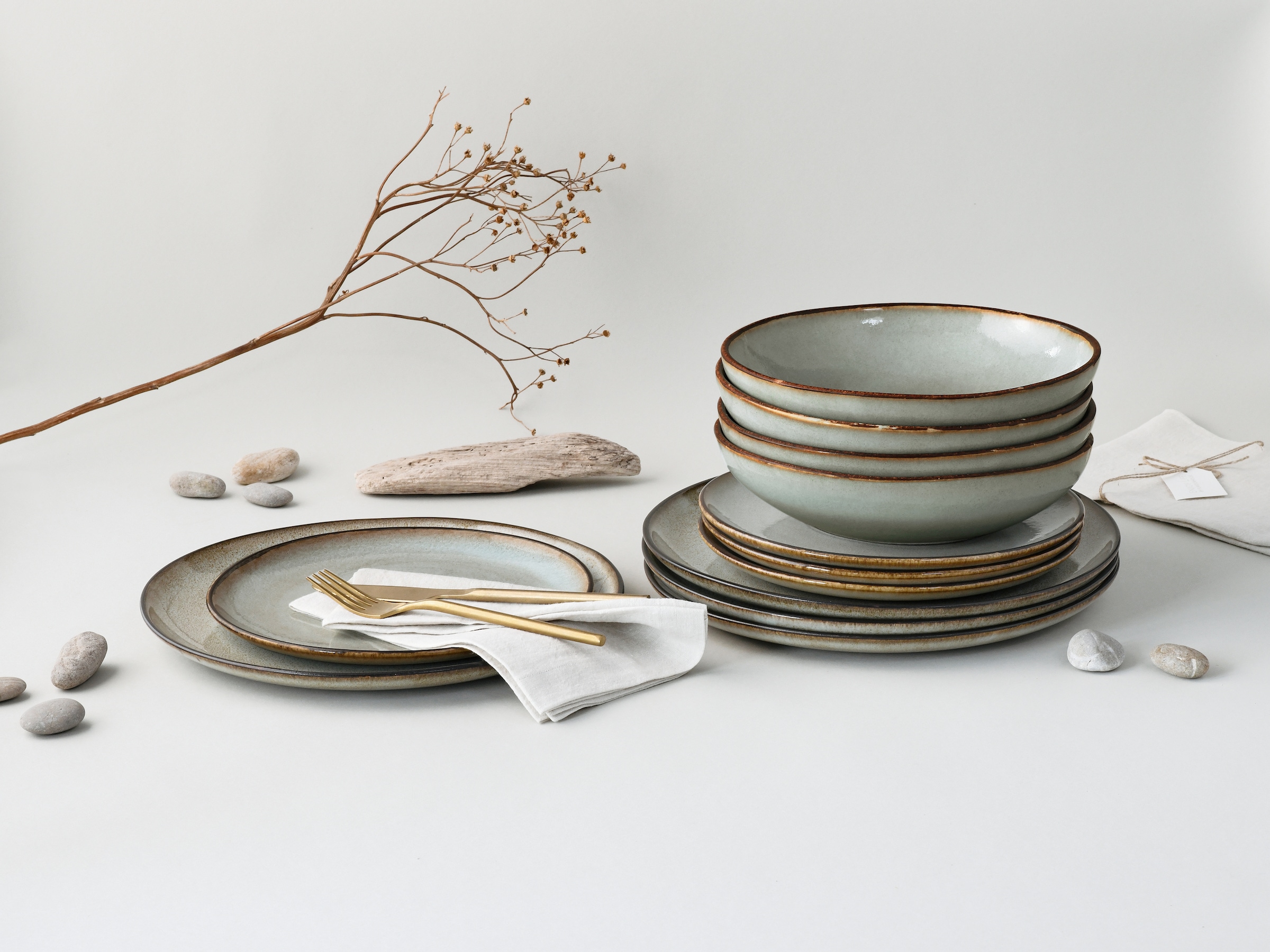 CreaTable Tafelservice »Geschirr-Set Stone Town« Service, organische Form, Handmade Charakter, 12 Teile, für 4 Personen