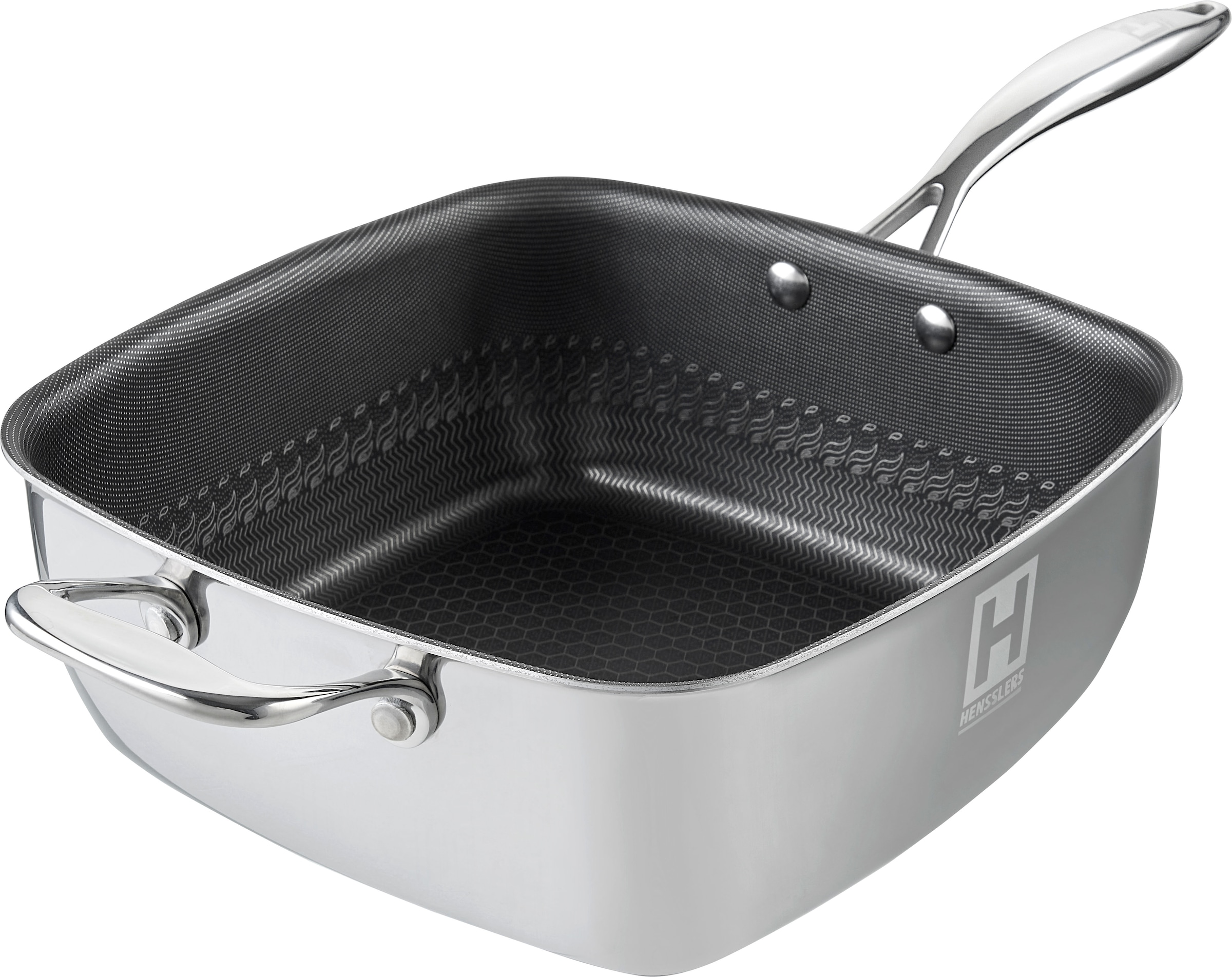 HENSSLERS Servierpfanne »HENSSLERS Edelstahl Viereck-Hochrandpfanne mit Glasdeckel« Edelstahl 4 Stk. tlg. inklusive Dünst- und Grilleinsatz
