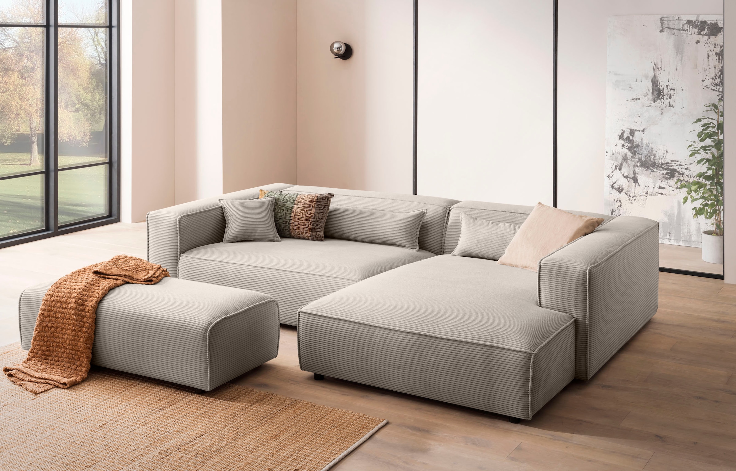 LeGer Home by Lena Gercke Hocker »PIARA, Cord, Polsterhocker mit Kedernaht« zur Serie PIARA, rechteckig, schwarze Füße, bequemer Sitzkomfort