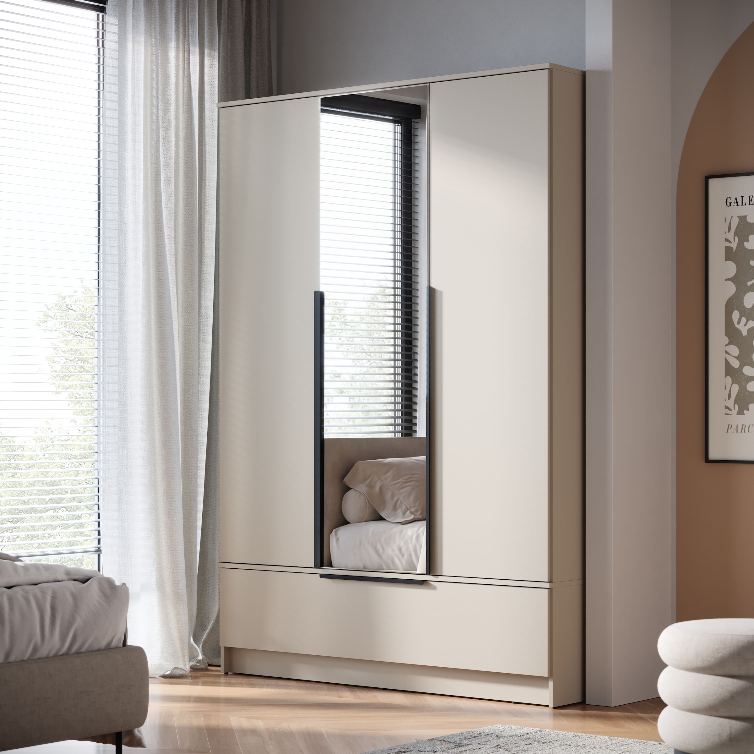 Home affaire Kleiderschrank »Spirit Kleiderschrank mit Spiegel, Schublade und 2 Kleiderstangen« Mit schwarzen Metallgriffen – viel Stauraum und flexible Aufteilung