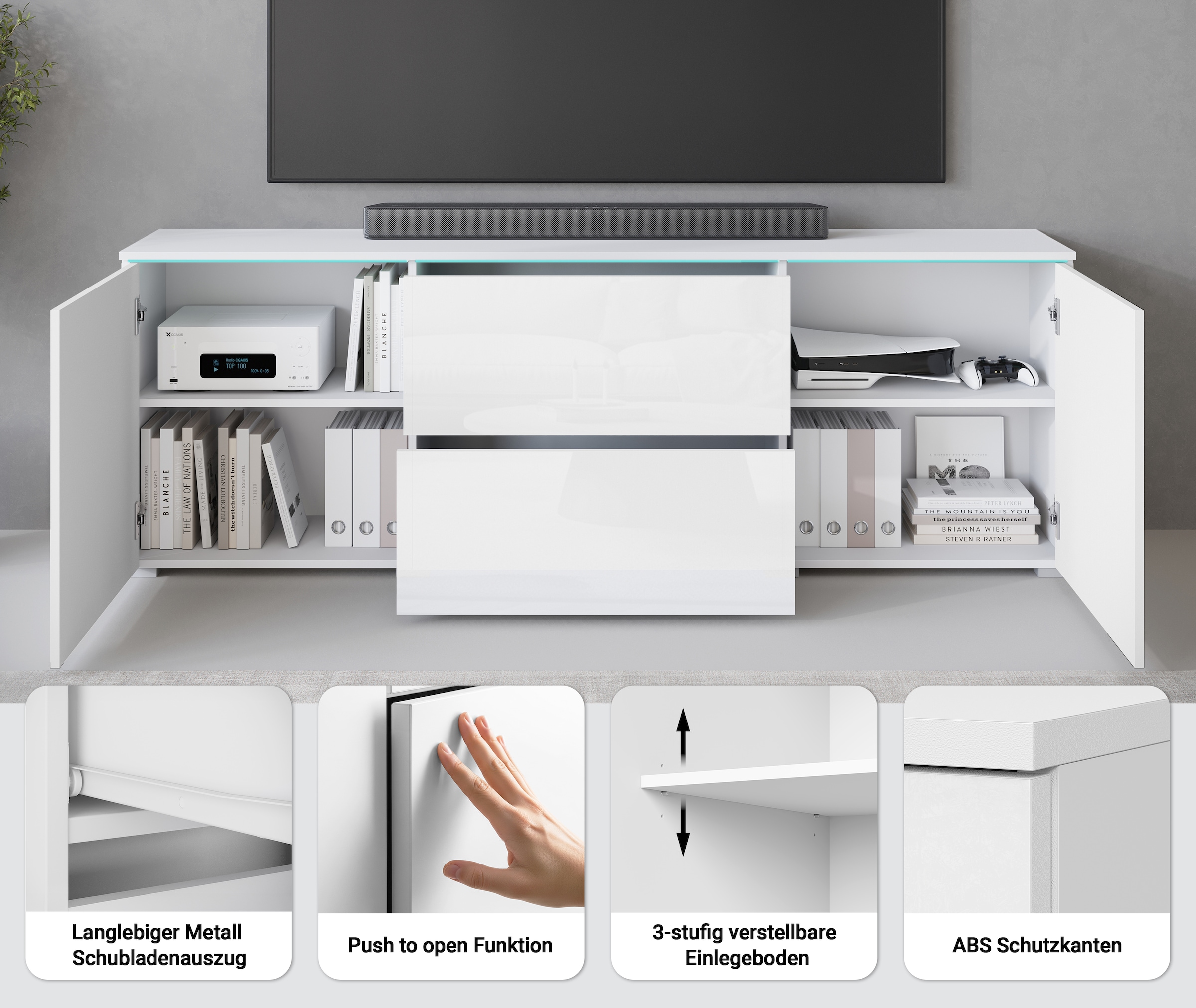INOSIGN Lowboard Lowboard Vera, 2 Türen/2 Schubladen, TV-Schrank mit viel Stauraum