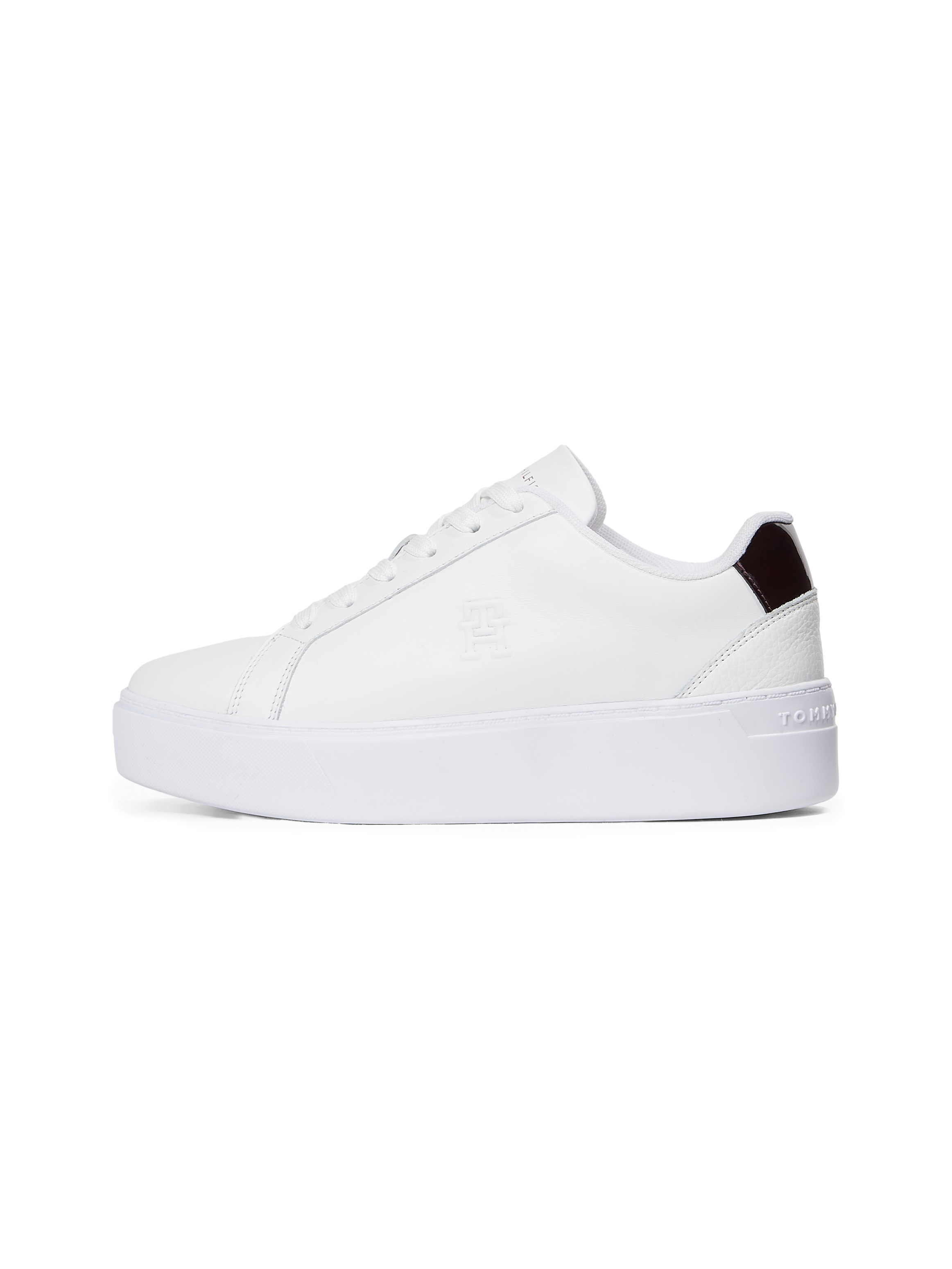 Tommy Hilfiger Plateausneaker »TH PLATFORM COURT SNEAKER«, Freizeitschuh, Halbschuh, Schnürschuh, Kontrastbesatz an der Ferse