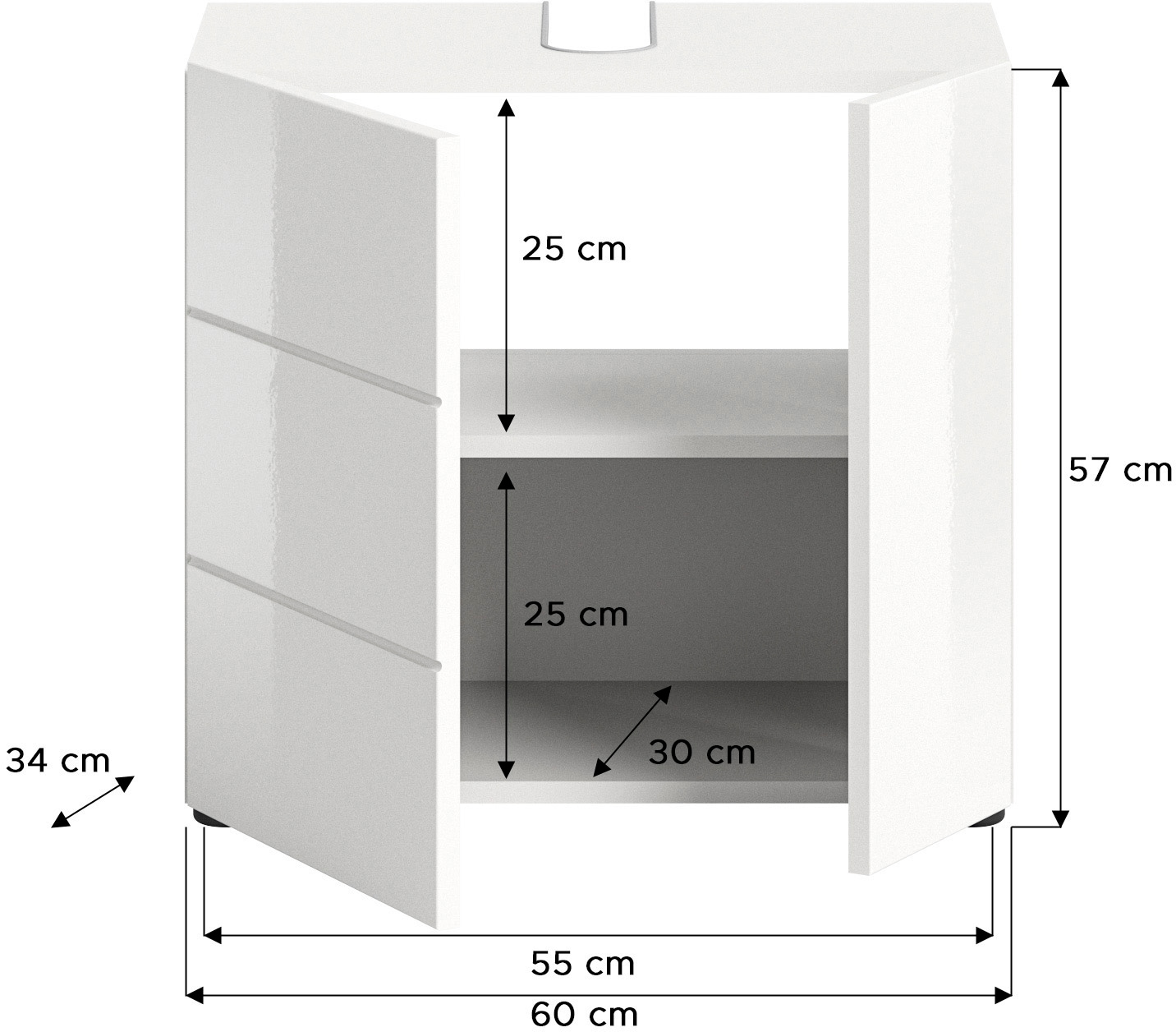 welltime Waschbeckenunterschrank »BIEL, TOPSELLER!, Breite 60 cm, 1 Tür, 2 Fächer, mit Siphonausschnitt«, (1 St.), Badmöbel, Badschrank, Schrank, Unterschrank, Bad, Badezimmer