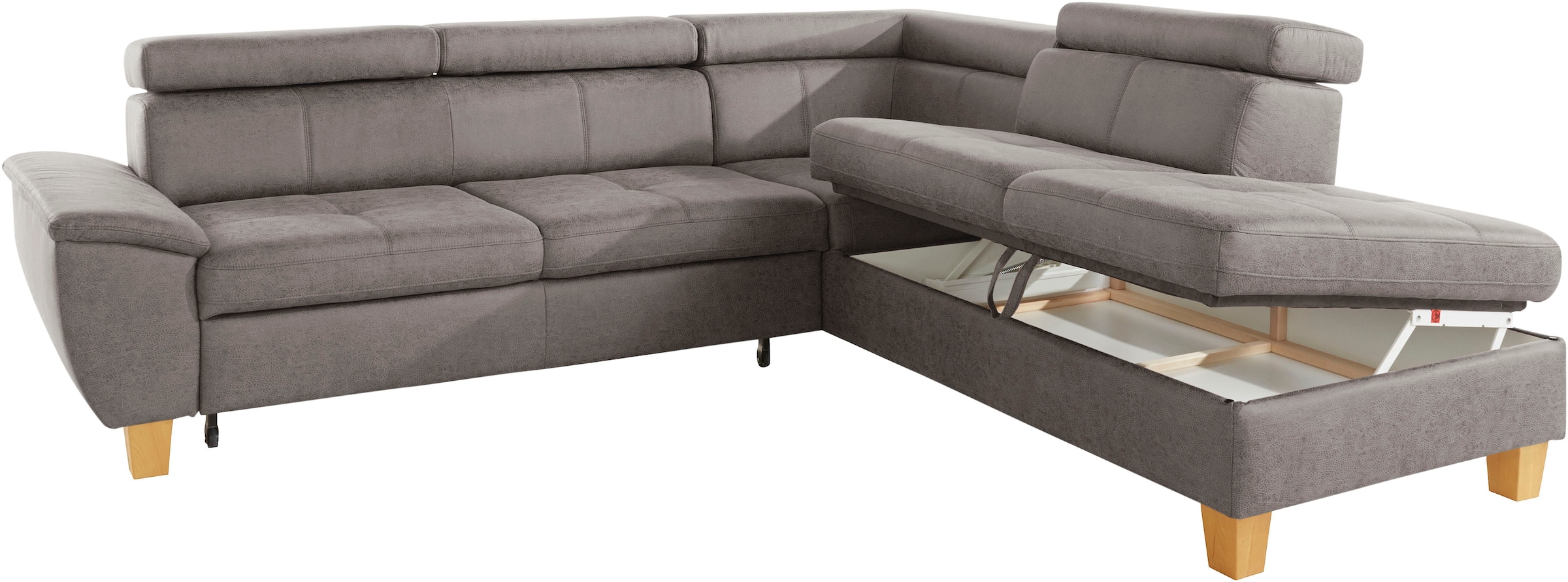 exxpo - sofa fashion Ecksofa »Enya, L-Form«, mit Kopfteilverstellung, wahlweise Bettfunktion u. Bettkasten