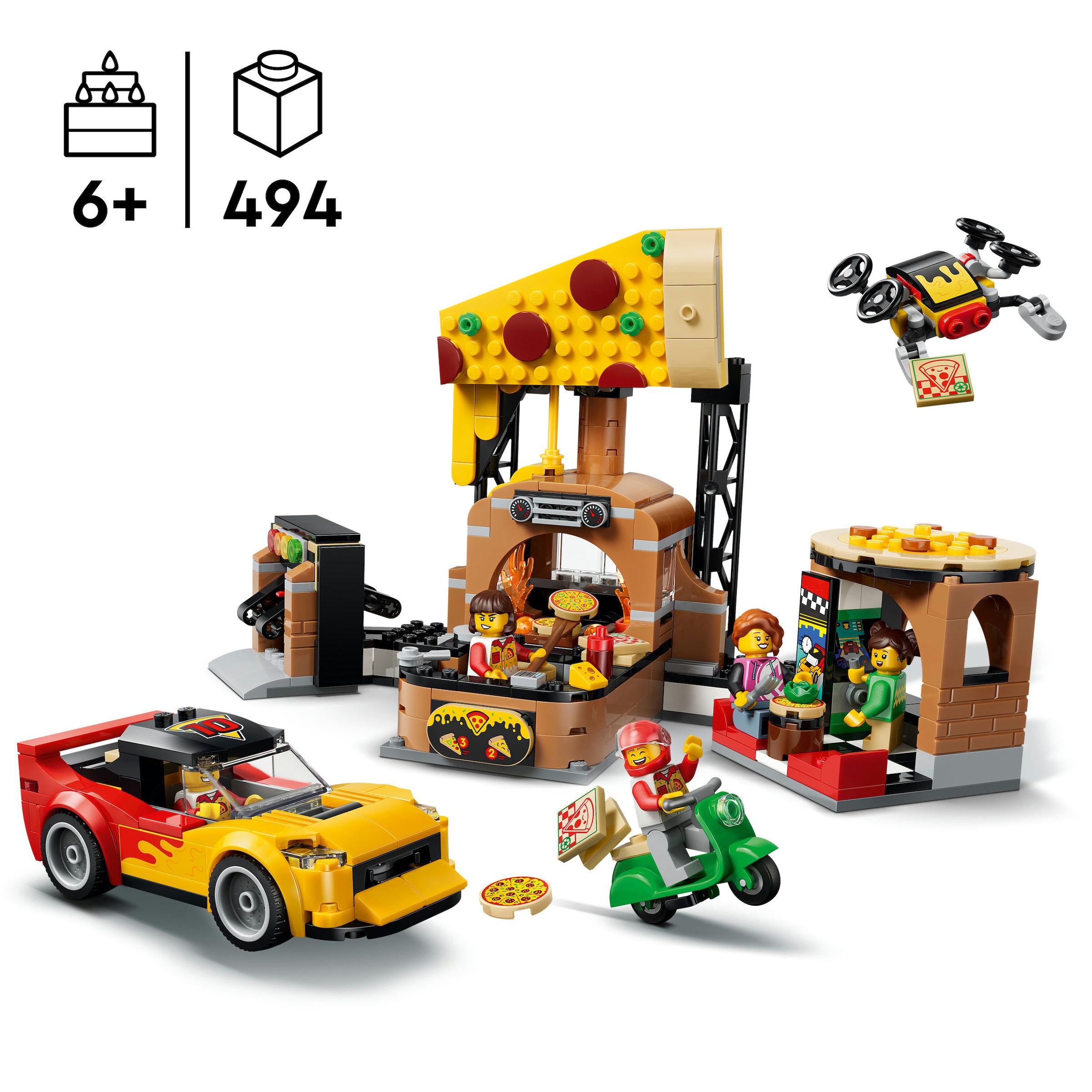 LEGO® Konstruktionsspielsteine »Pizza-Liefererlebnis mit Fahrzeugen (60496), LEGO City« Made in Europe