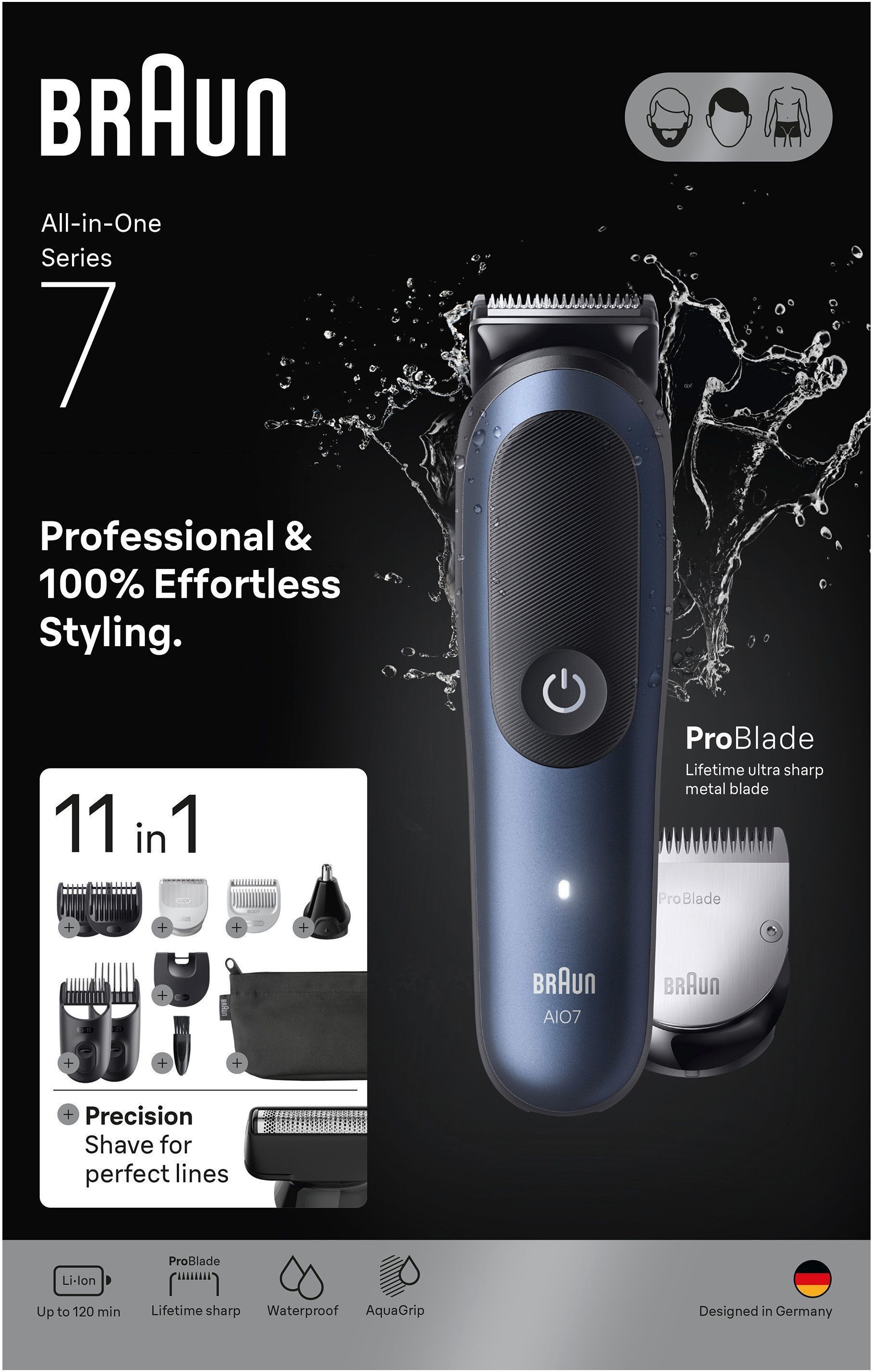 Braun Haarschneider »Braun All-in-One Series 7, 11-in-1 Groomingset« 120 Min Akku, SkinGuard-Technologie, AquaGrip für Unterwassernutzung