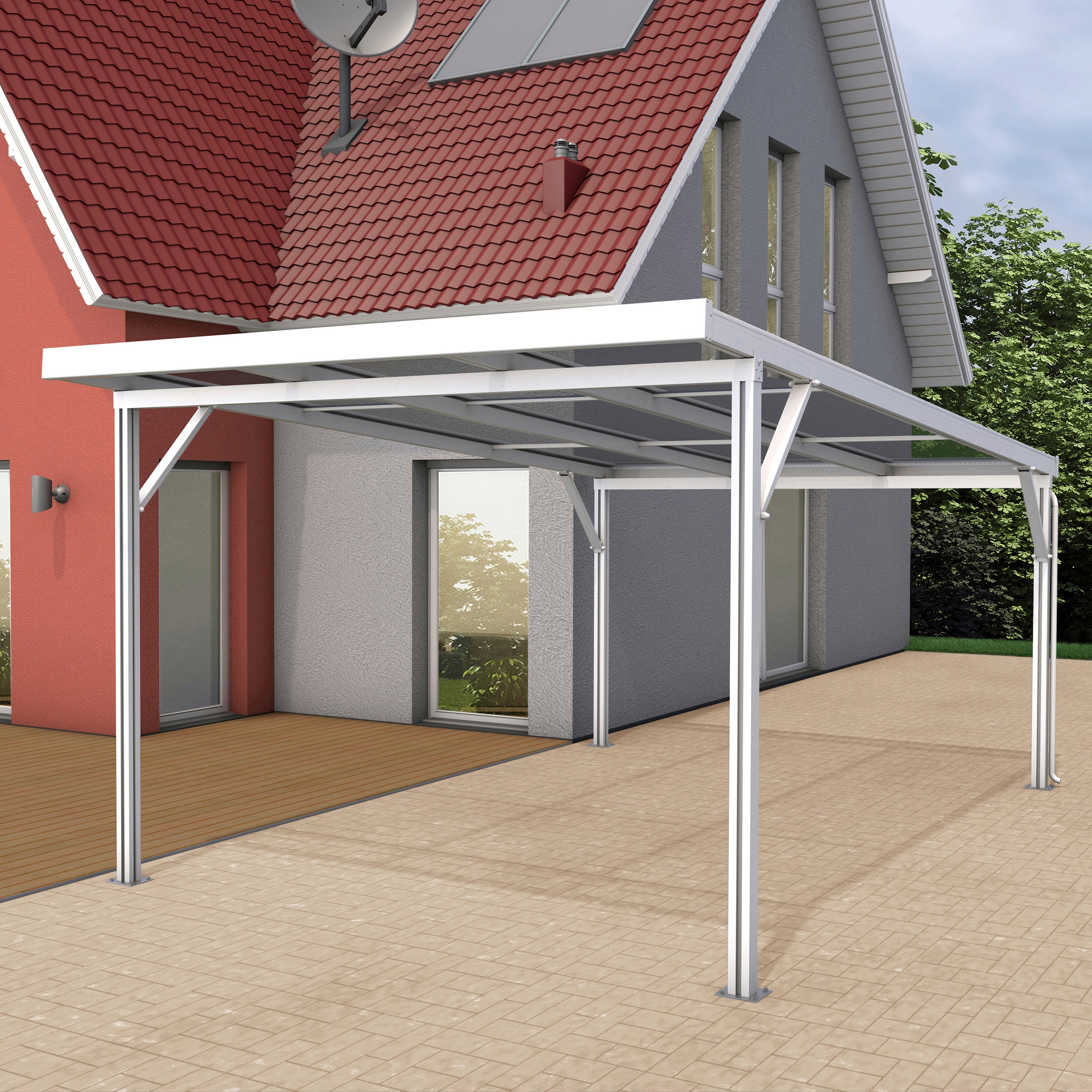 GUTTA Einzelcarport »Premium«, Aluminium, 293,4 cm, weiß, BxT: 309x562 cm, Dacheindeckung Polycarbonat gestreift weiß
