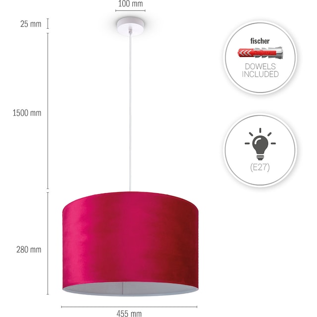 Paco Home Pendelleuchte »Hugo uni Color«, Wohnzimmer Lampenschirm aus  Velour Unifarben Deko E27 Kabel 1,5m bestellen bei OTTO