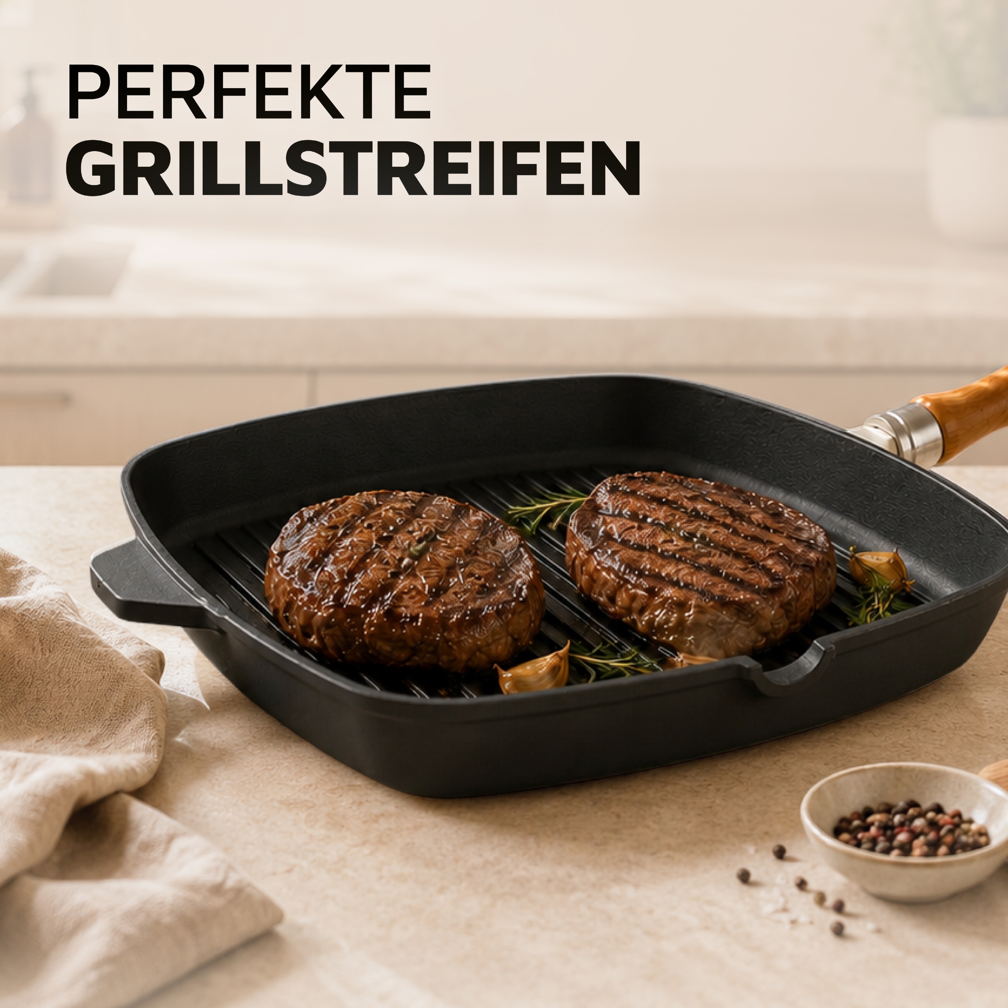 Krüger Steakpfanne »Einsenguss Grill-/ Steakpfanne RUSTICA, 28 x 28cm« Gusseisen 1 Stk. tlg. für Induktions-Kochfelder geeignet