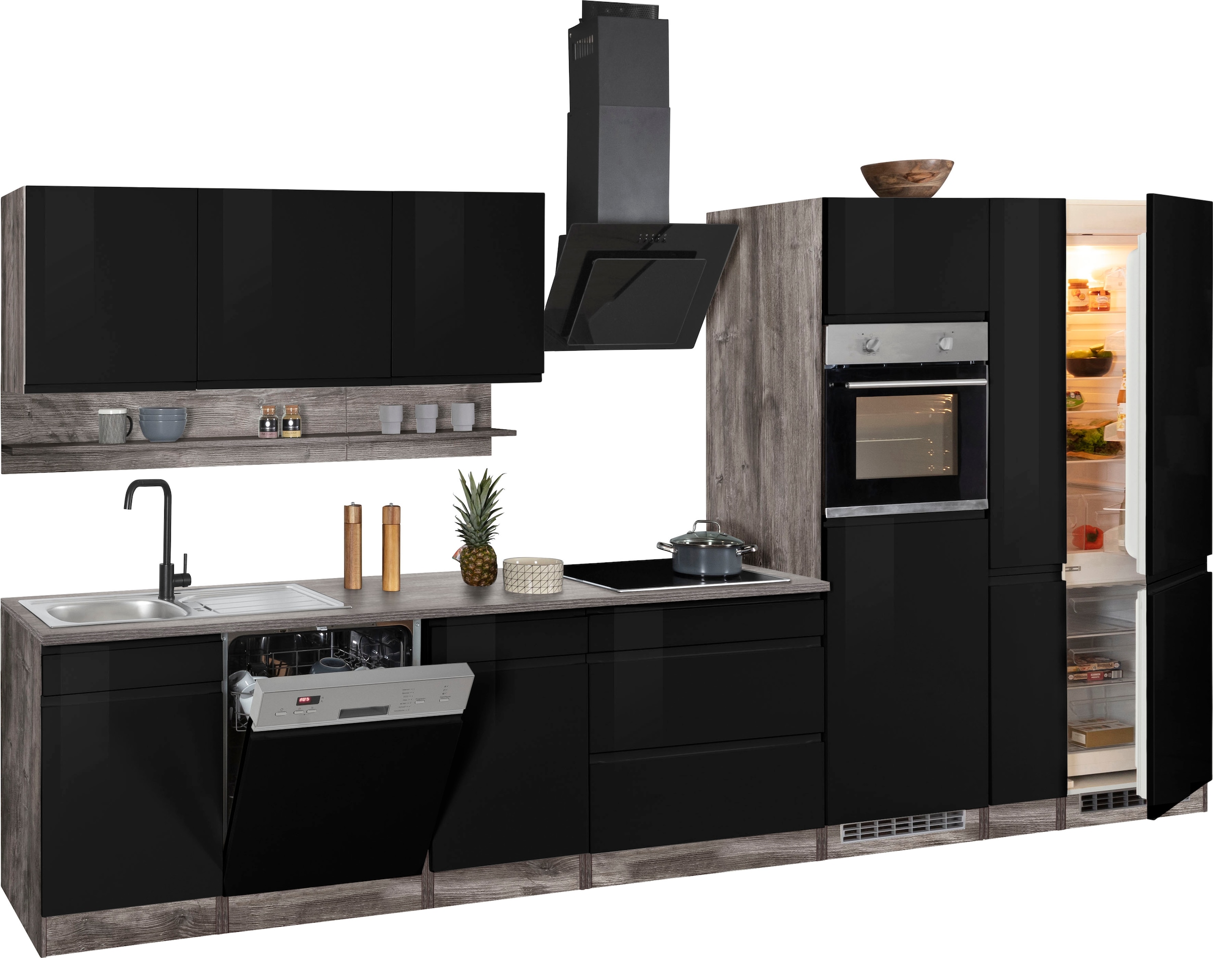 KOCHSTATION Küchenzeile »KS-Virginia«, Breite 390 cm, mit Glaskeramik-oder Induktionskochfeld