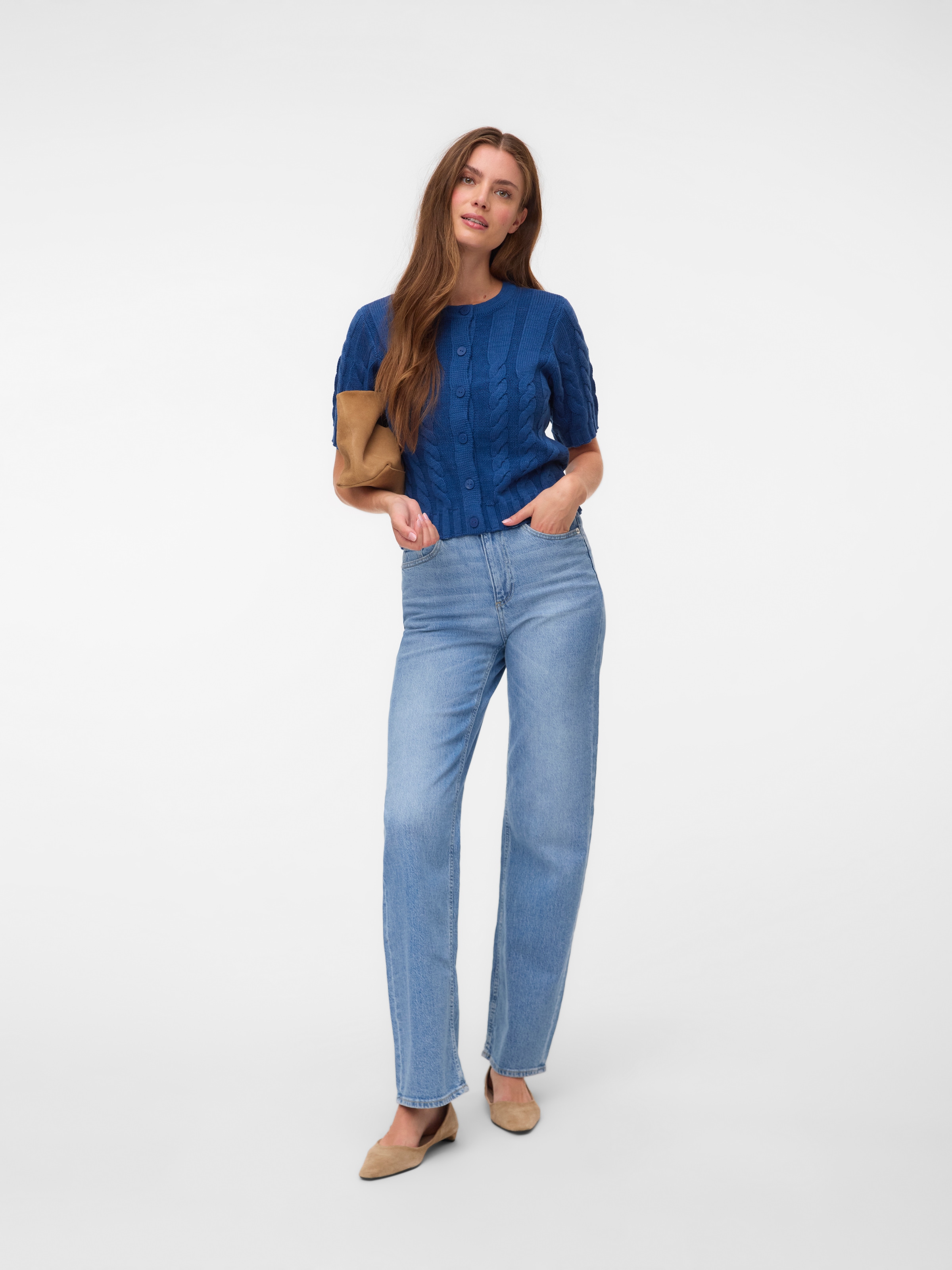 Vero Moda Strickjacke »VMORIANE 2-4 O-NECK CARDIGAN« Baumwollmischung, regular fit, Zopfstrickmuster