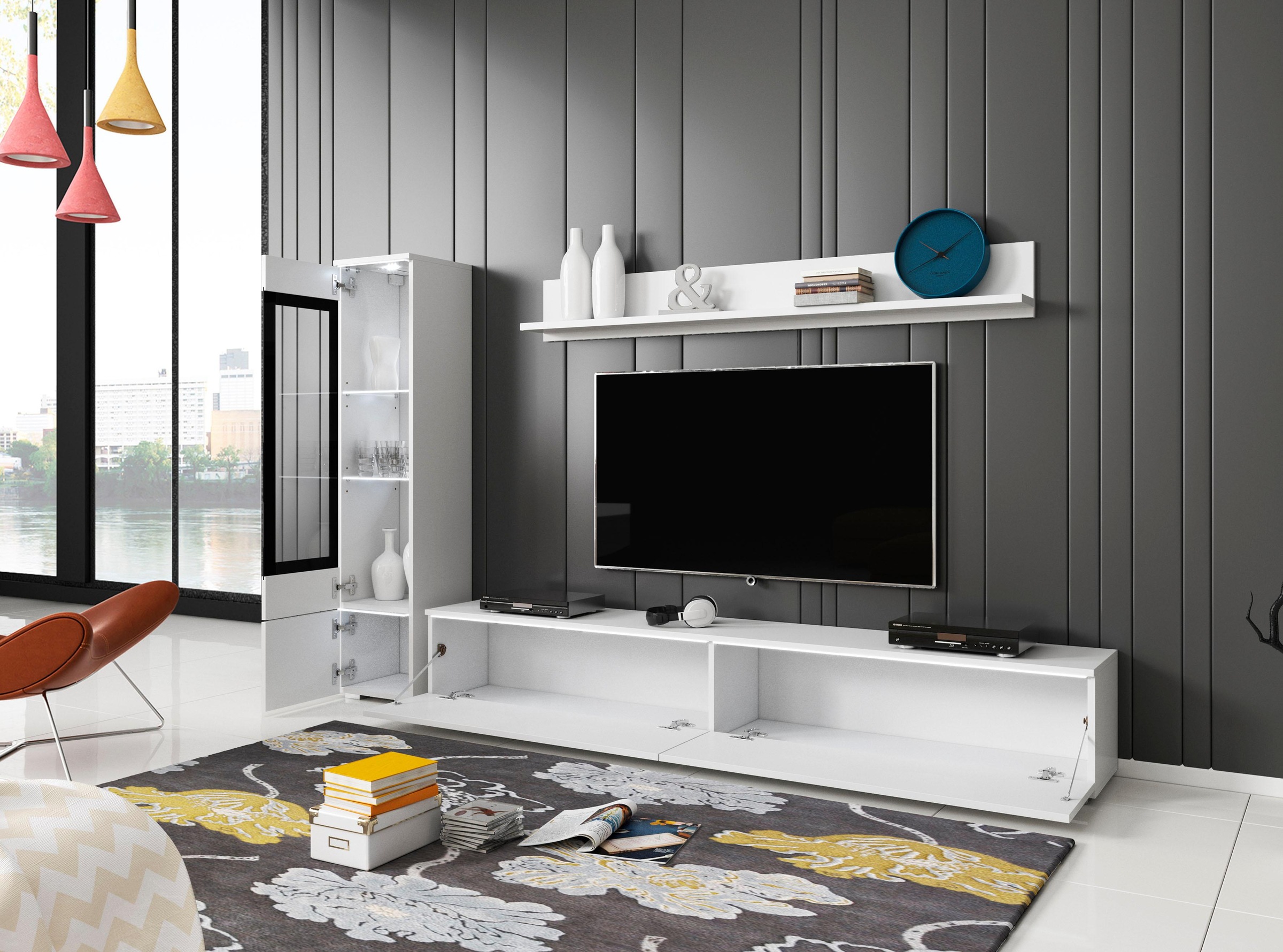 INOSIGN Wohnwand »VERA I, Vitrinen Türanschlag links/rechts wechselbar«, (Komplett-Set, 3 St.), Mediawand 230 cm, Vitrine mit Verglasung, stehend und hängend