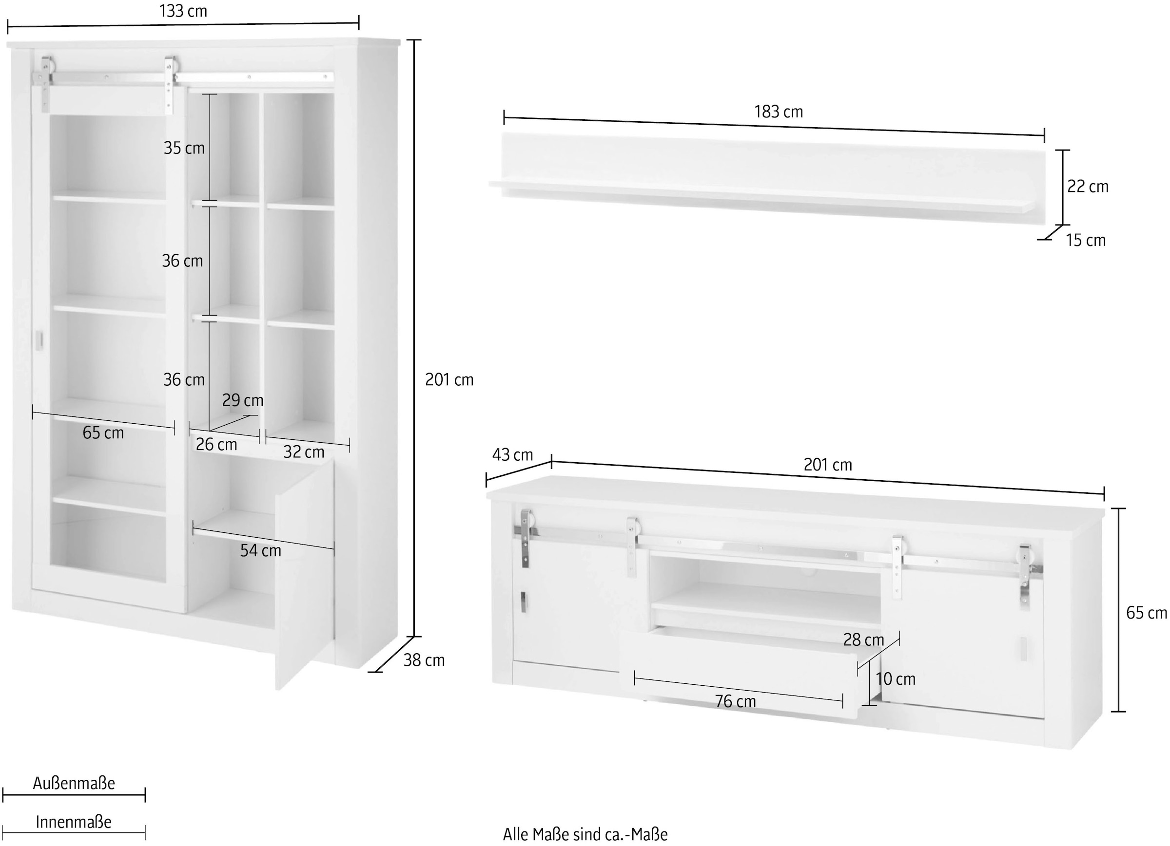 Home affaire Wohnwand »Daytona, moderne Anbauwand, Wohnzimmer-Set in Weiß Hochglanz« Set, 3 Stk. tlg.