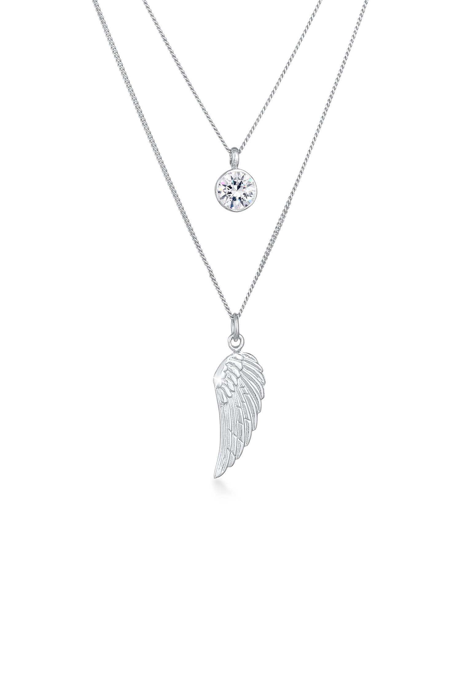 Elli Silberkette »Halskette Layer Flügel Symbol 925 Silber, mit Kristallen von Swarovski®«