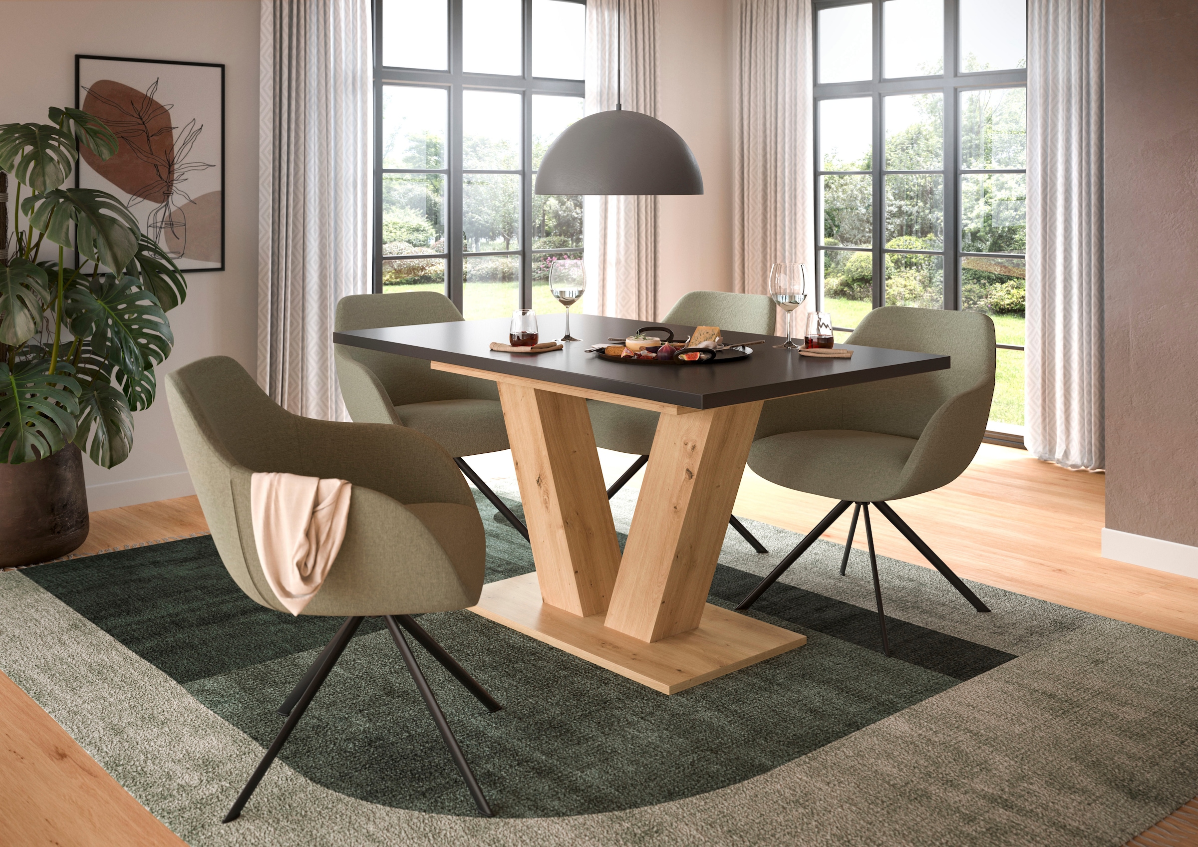 INOSIGN Esstisch »Motus, ausziehbar 150 -190 cm, inklusive 40 cm Einlegeplatte«, (Set, 1 St.), V-Gestell mit Bodenplatte, Tisch, Küchentisch, Esszimmer, Küche
