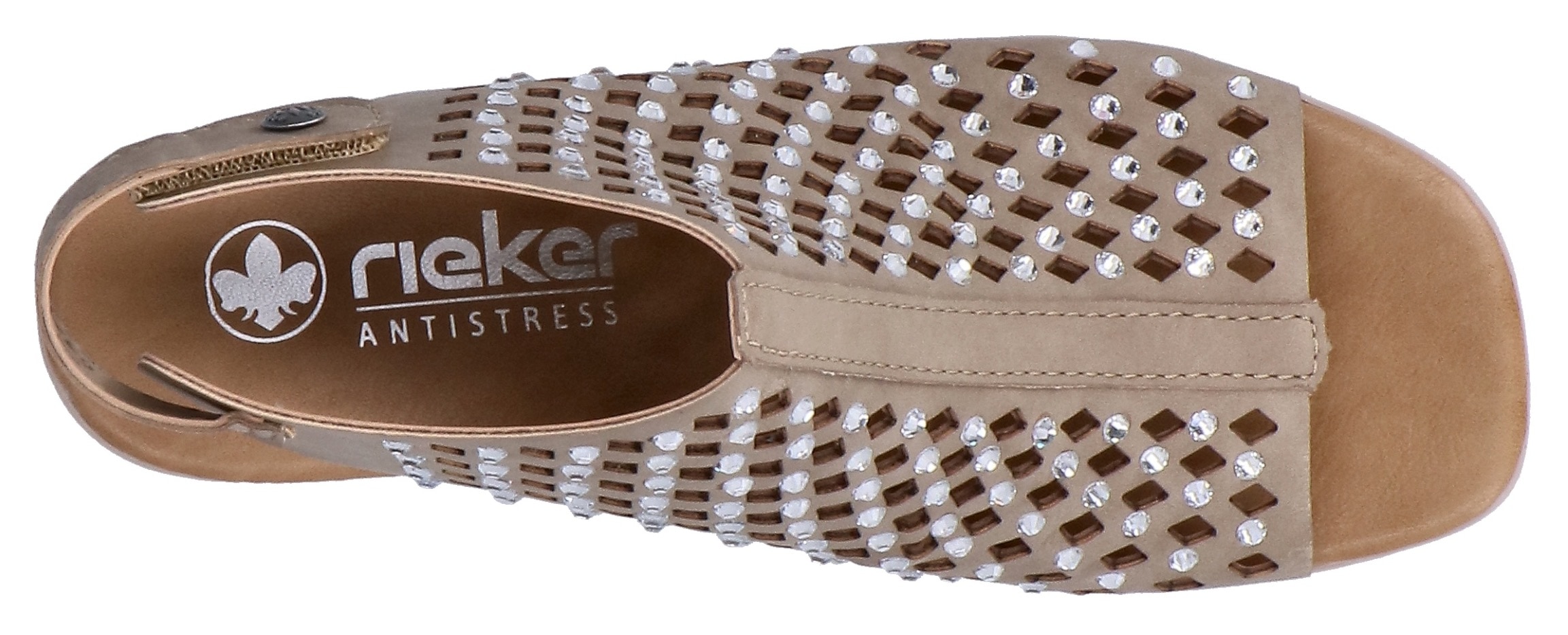 Rieker Schaftsandalette  Sommerschuh, Urlaubsschuh mit Klettverschluss und Glitzersteinchen