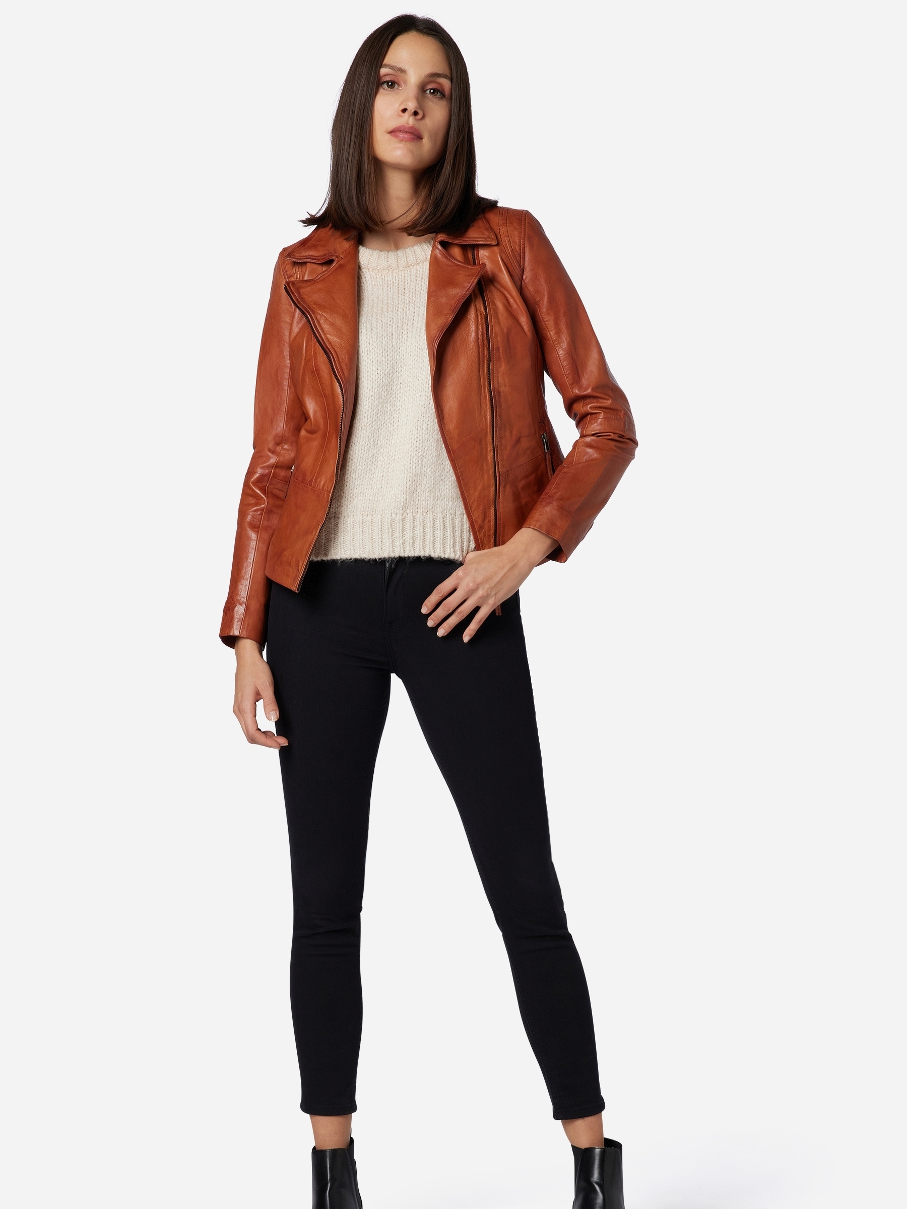 RICANO Bikerjacke »Lederjacke Sally« ohne Kapuze Handgefertigt aus echtem Leder