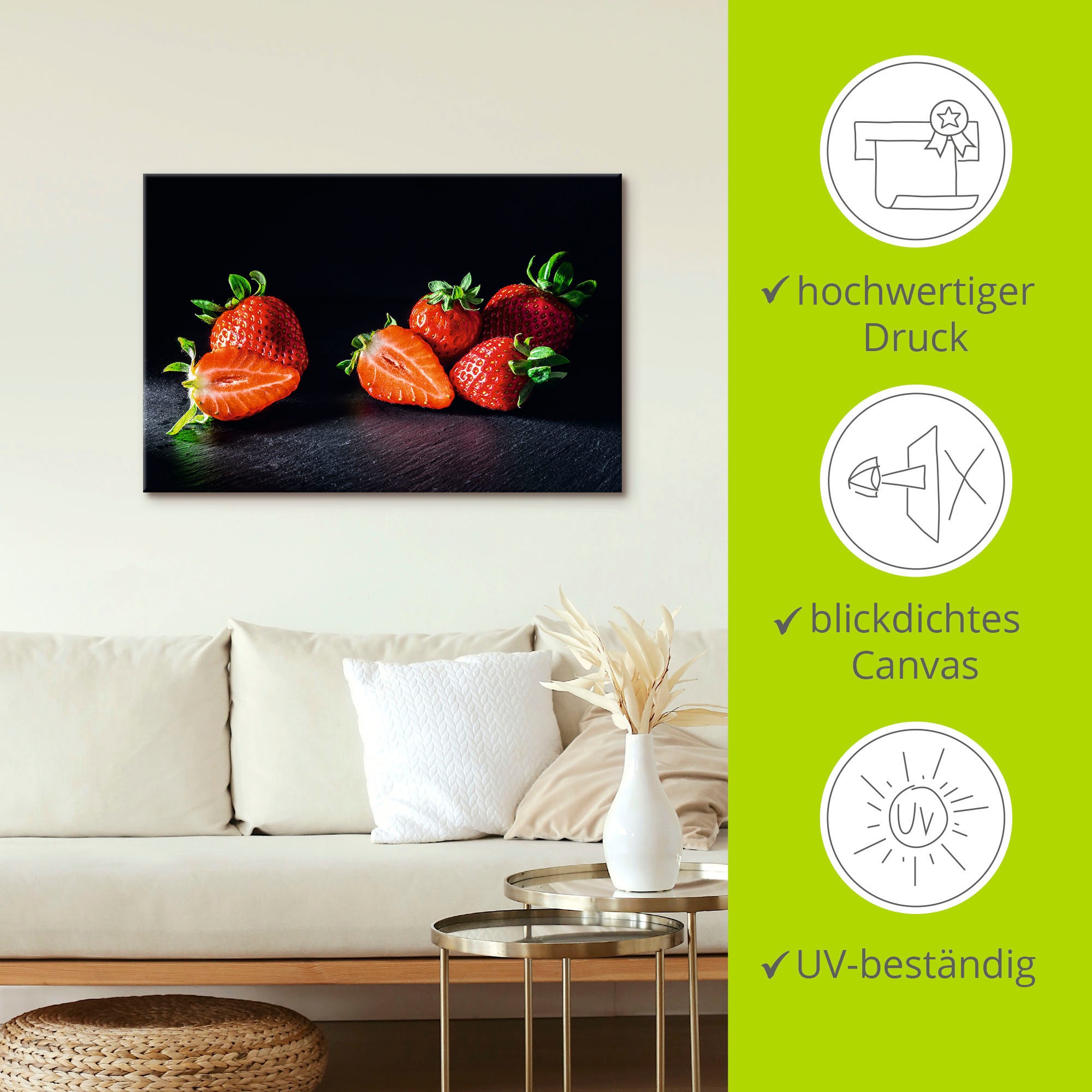 Artland Wandbild »Erdbeeren, süß und fruchtig«, Obst Bilder, (1 St.), als Leinwandbild, Poster in verschied. Größen