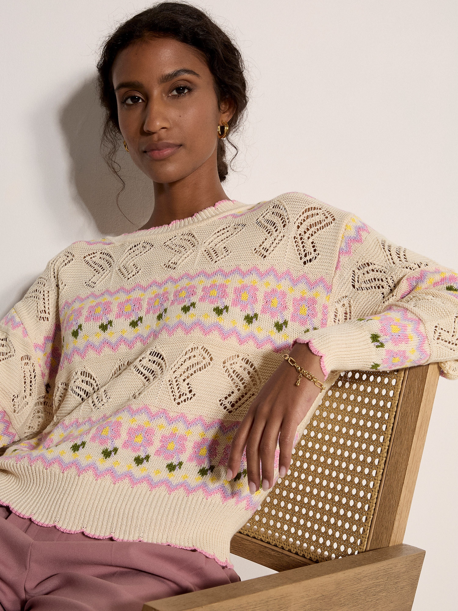 Apricot Strickpullover »Pullover« mit Schmetterlings- und Blumenmuster